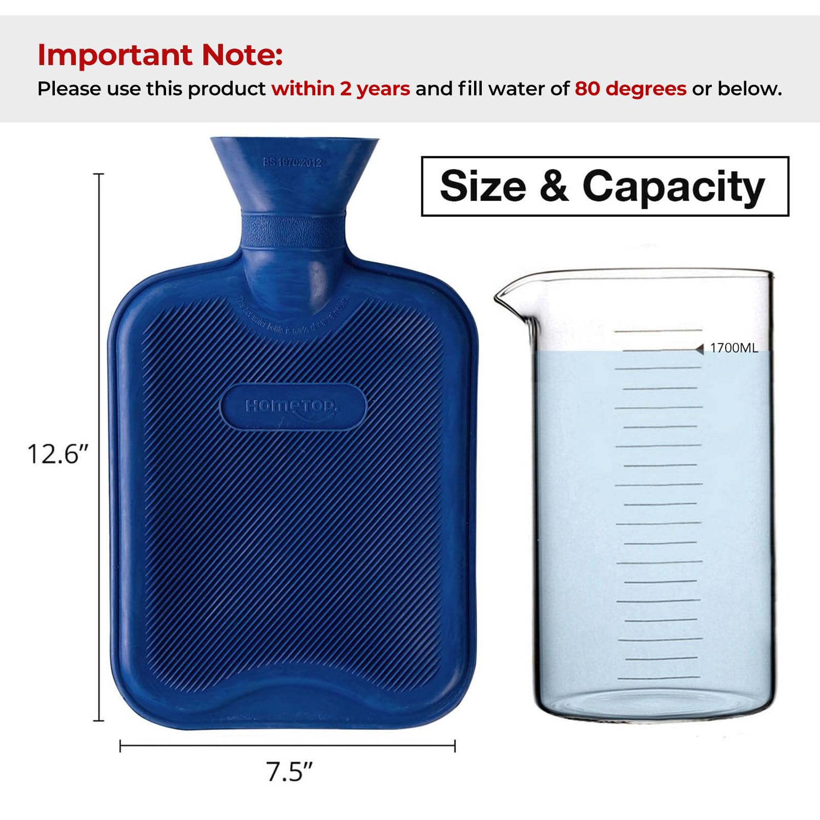 HomeTop bouteille d'eau chaude bleu marine – réchauffe les mains et le torse lors des soirées froides.