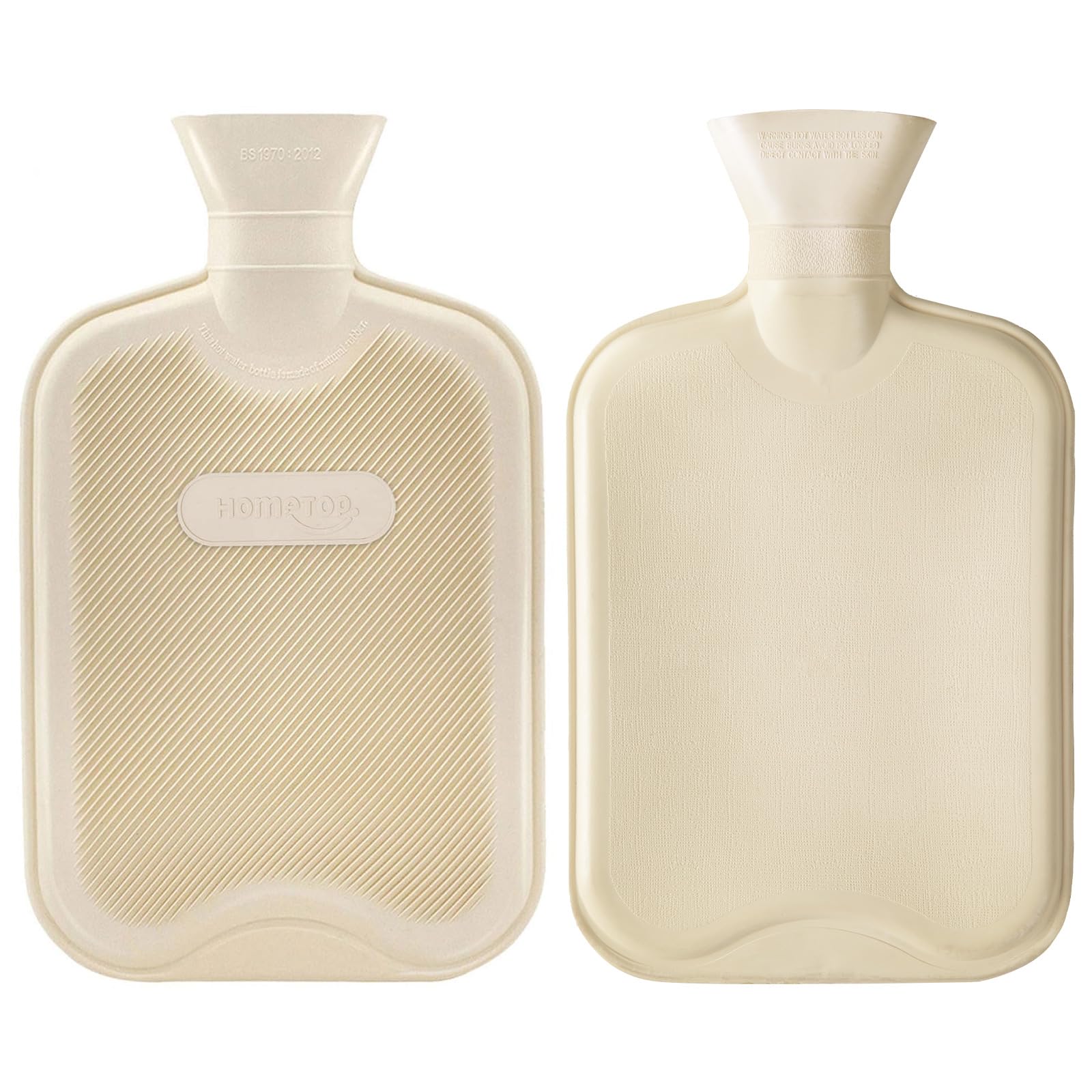 HomeTop Bouteille d'eau chaude classique crème blanche, surface crantée, aide à maintenir la chaleur