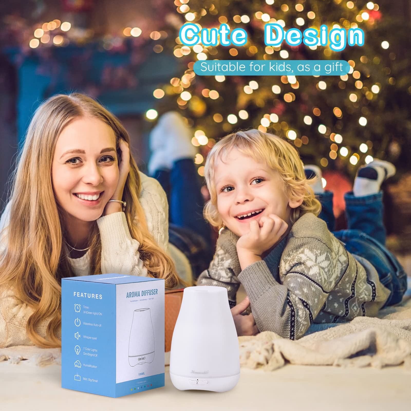 Diffuseur Homeweeks 100ml utilisation silencieuse pour bureau calme.