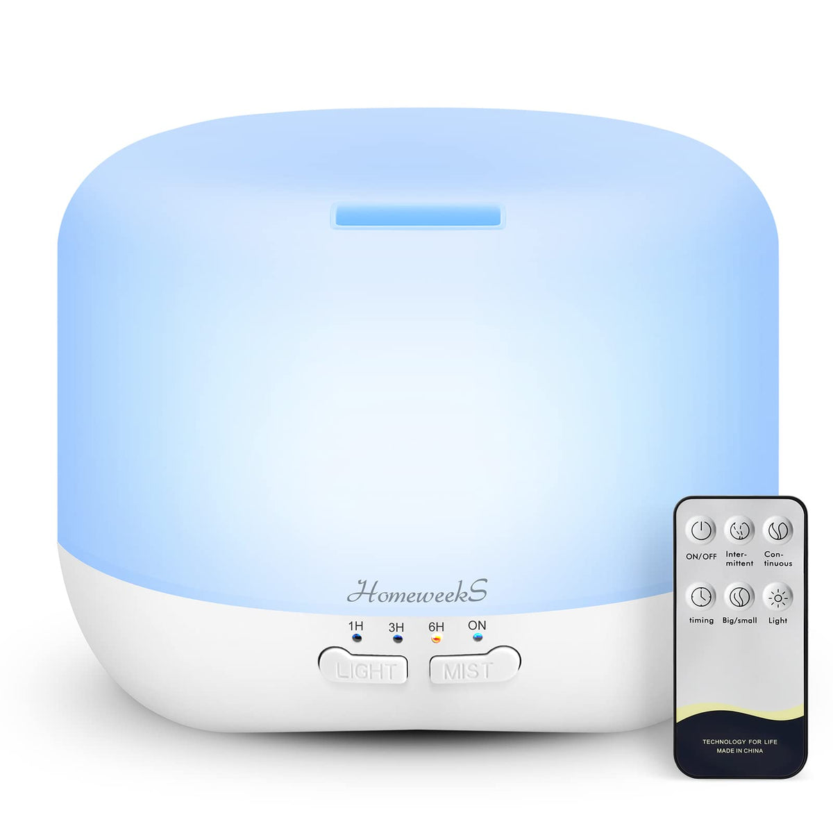 Diffuseur Homeweeks 500 ml blanc en fonctionnement pour une ambiance parfumée durable.