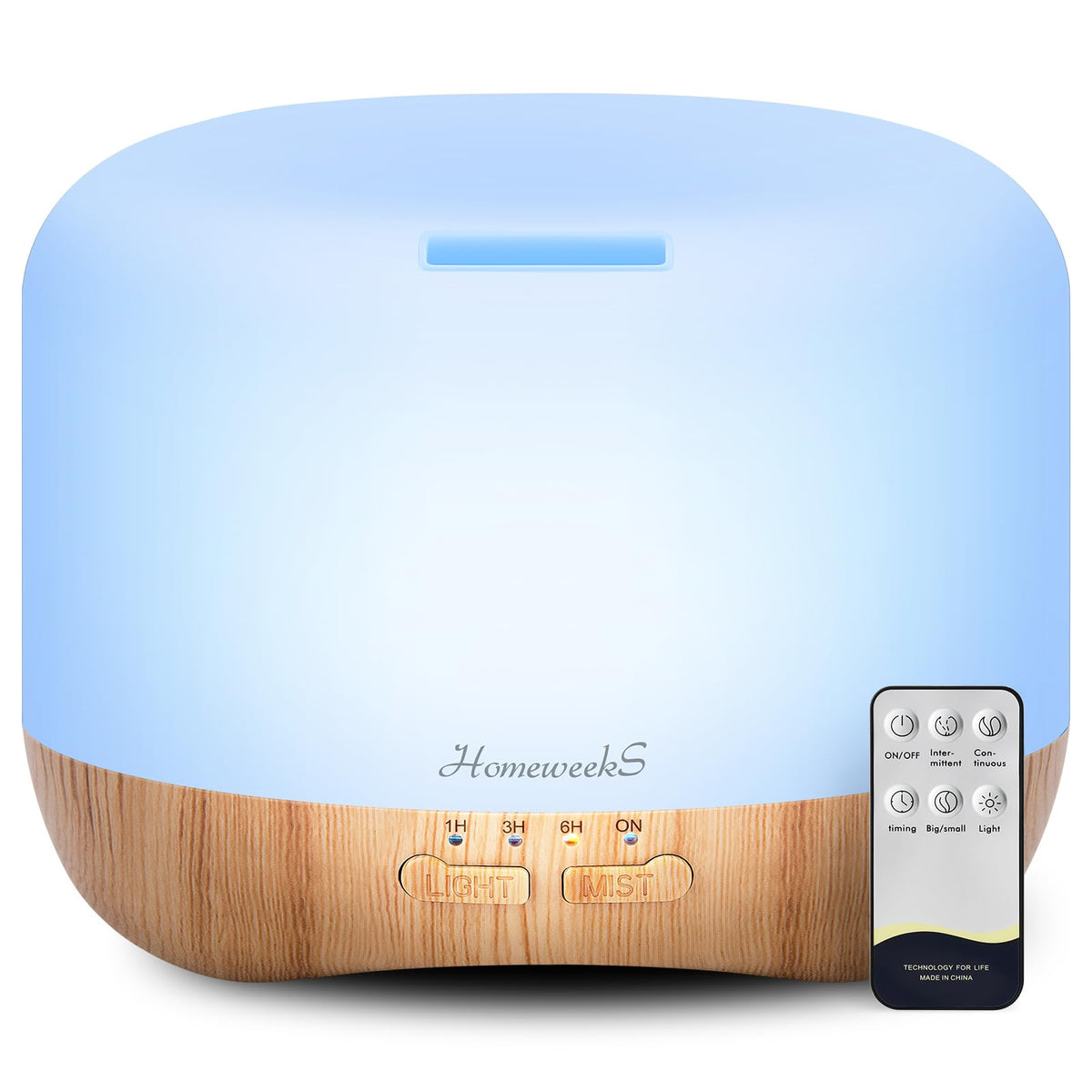 Diffuseur Homeweeks avec bois grain et réservoir 300 ml pour humidifier l'air.