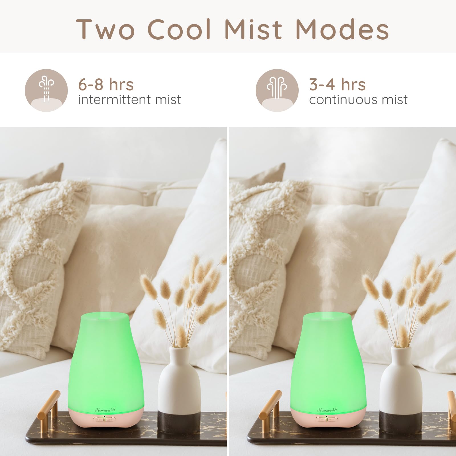Diffuseur Homeweeks dégage une fragrance apaisante pour la détente.