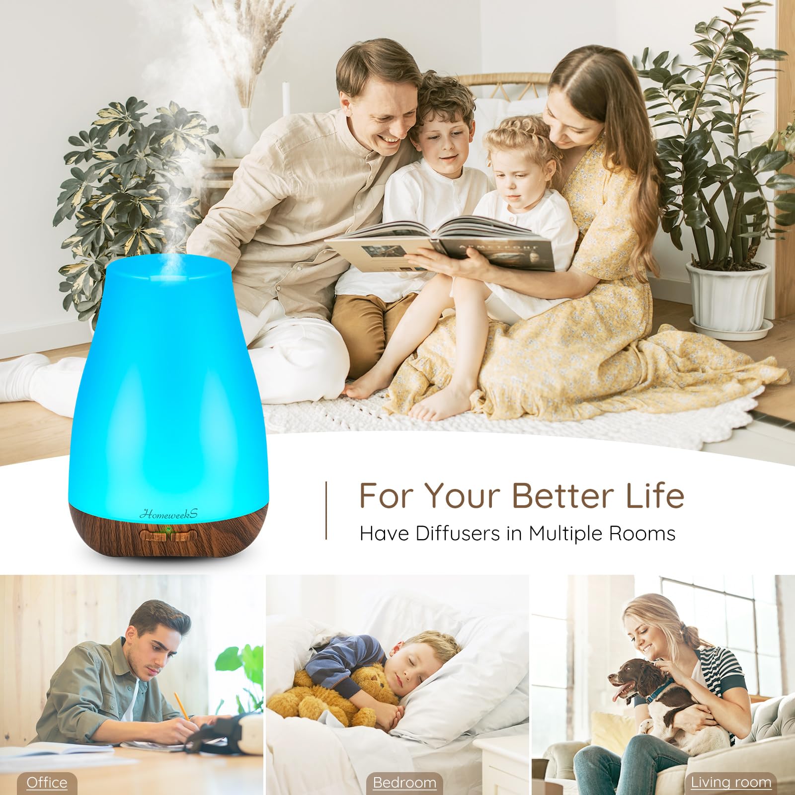Diffuseur ultrasonique compact Homeweeks pour humidifier une pièce.
