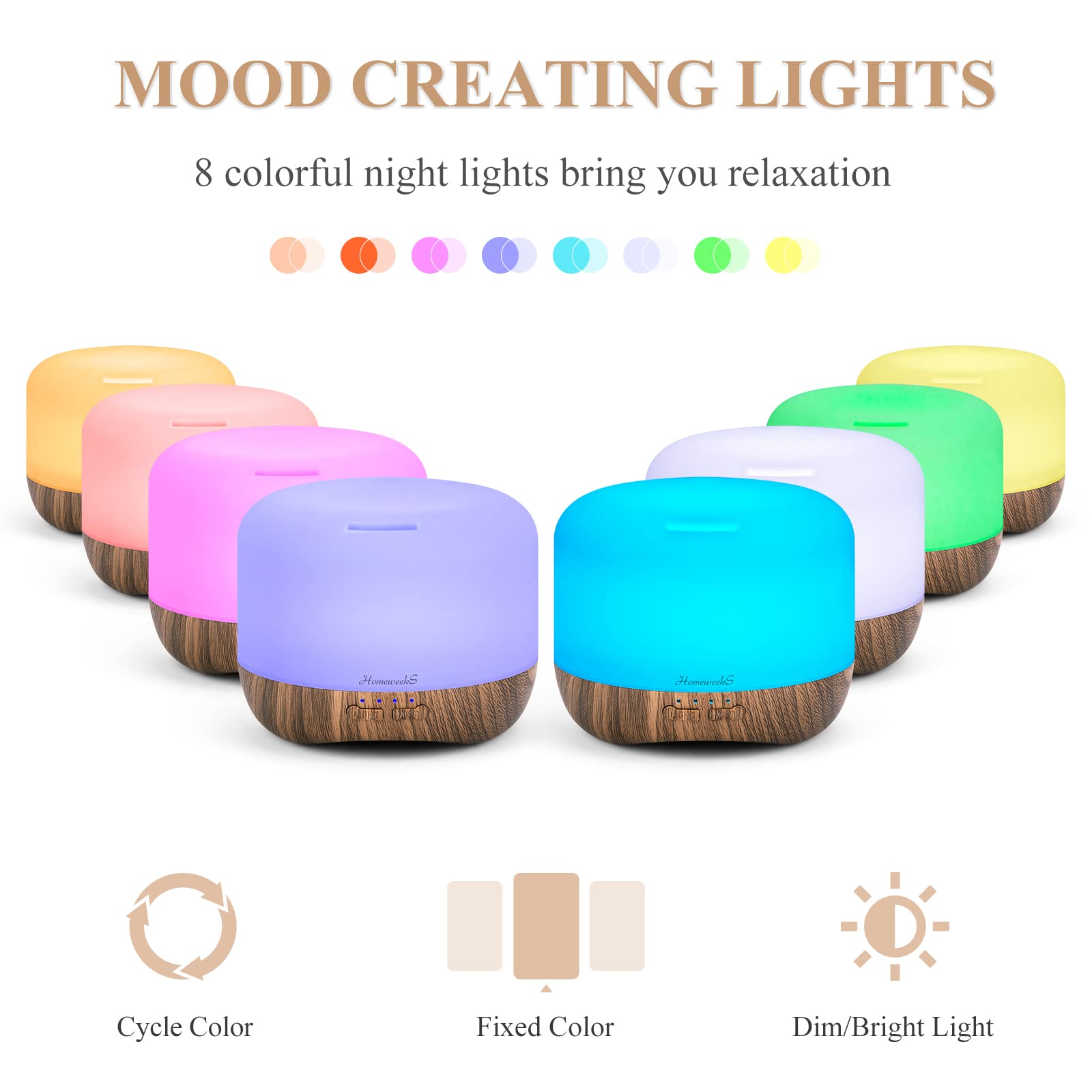 Homeweeks lampe-ambiance-8-couleurs, lumière douce pour nuits relaxantes.