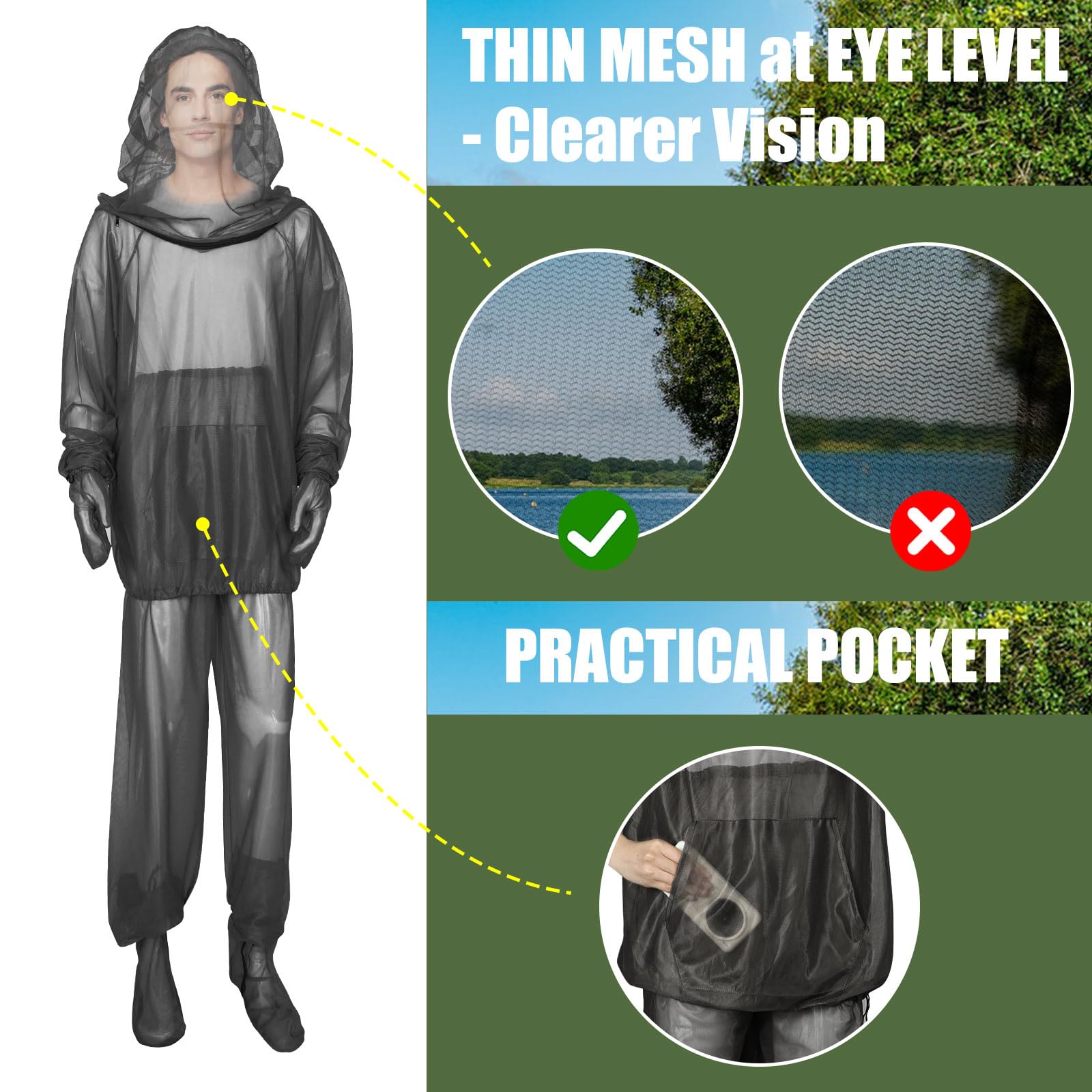  HOMEYA pantalon moustiquaire pour une couverture efficace lors de sorties nature.