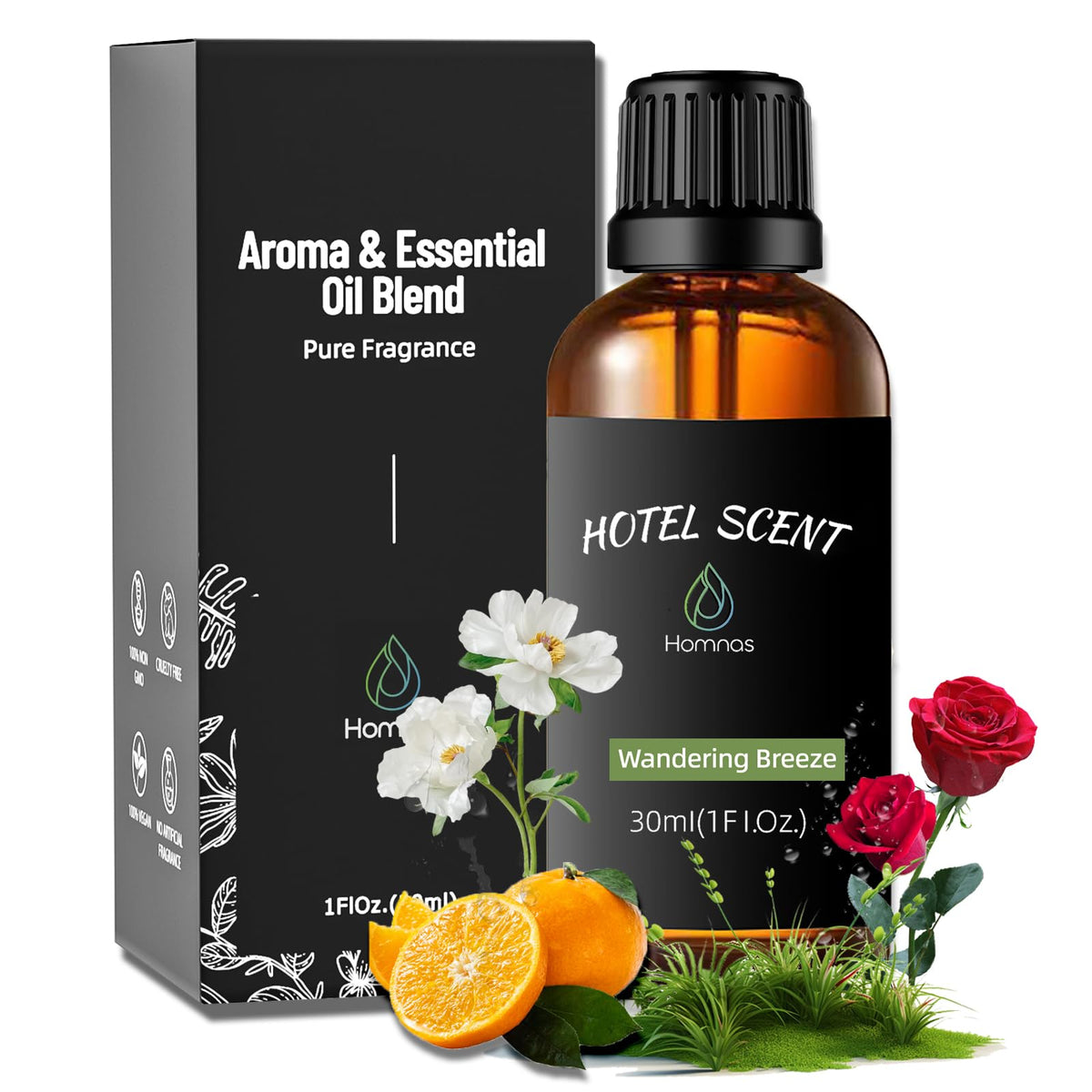 Homnas Wandering Breeze : la bouteille d'huile diffuse une ambiance salon relaxante.