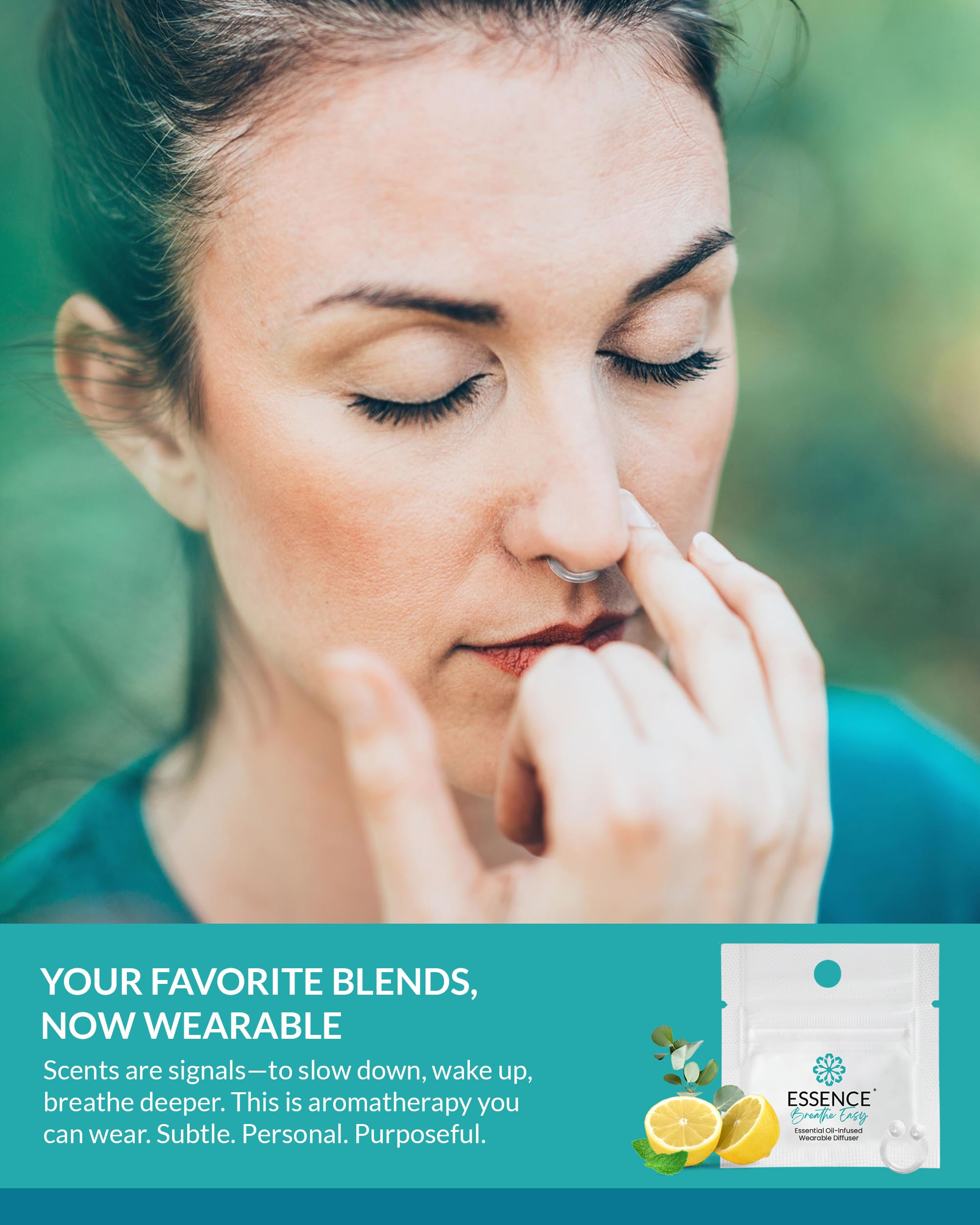 Gros plan sur la bague diffuseur nasal HONÉ Essence en action.