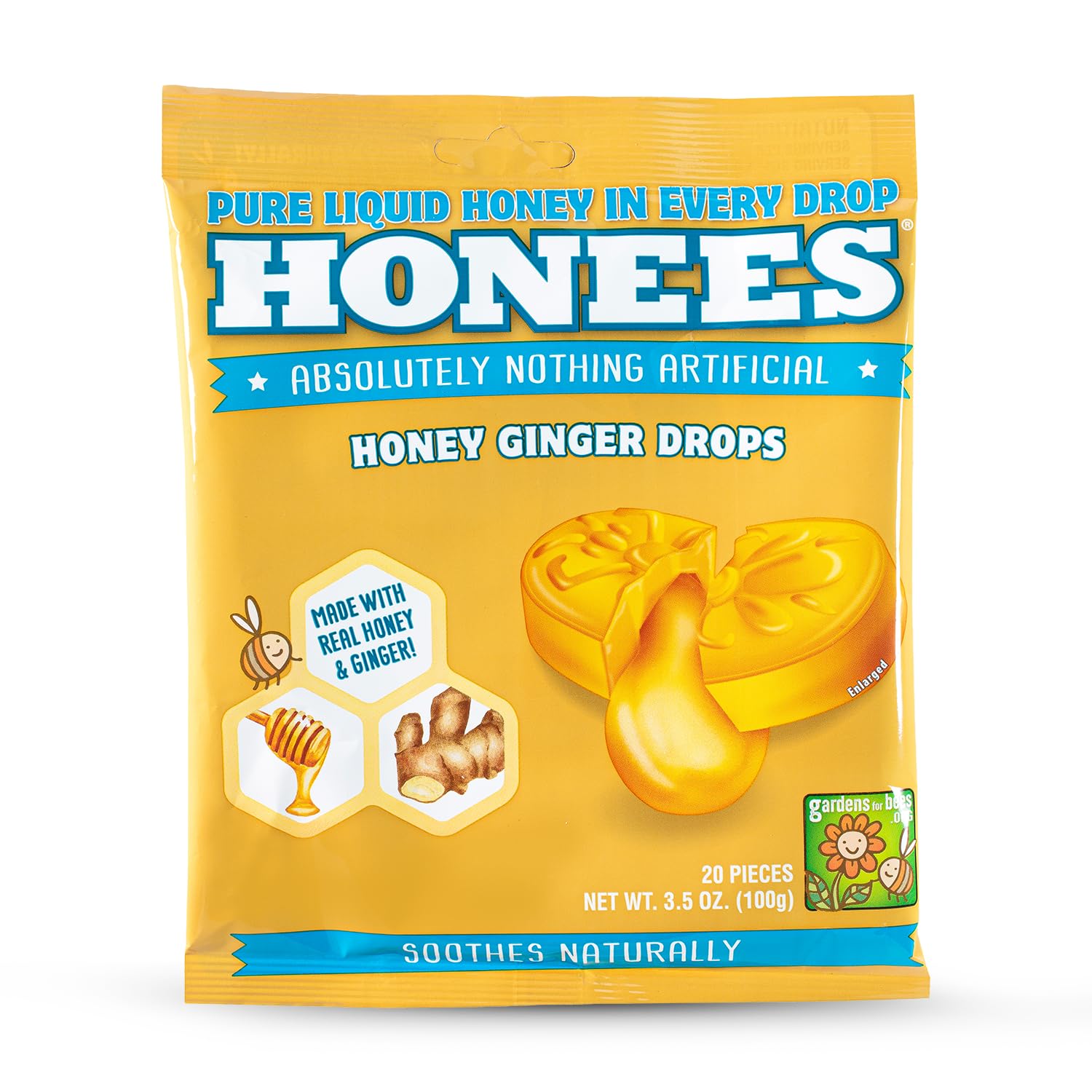 Honees Drops miel-gingembre emballage pratique pour emporter.