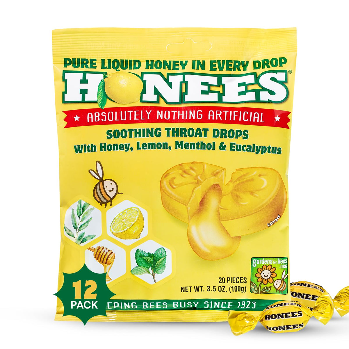 Gouttes Honees miel citron menthol eucalyptus en bouteille, goût rafraîchissant
