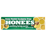 Honees Drops miel menthol eucalyptus dans sa boîte, peut aider à apaiser la gorge