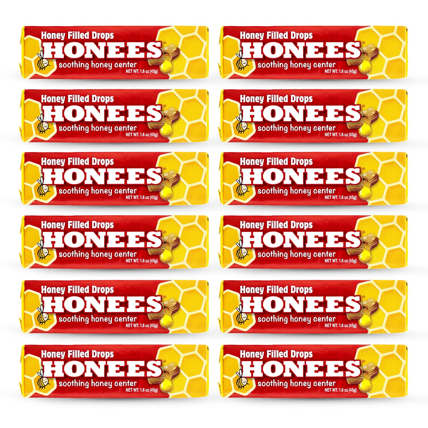 Gouttes Honees au miel – boîte originale, soulagement potentiel pour gorge irritée.
