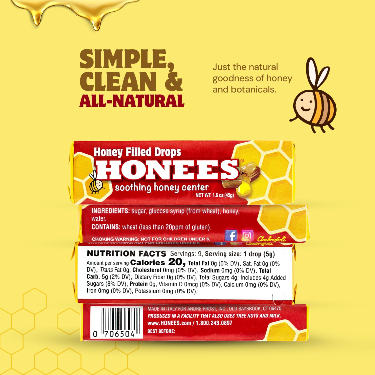 Gouttes Honees au miel – ingrédients naturels et sans additifs.