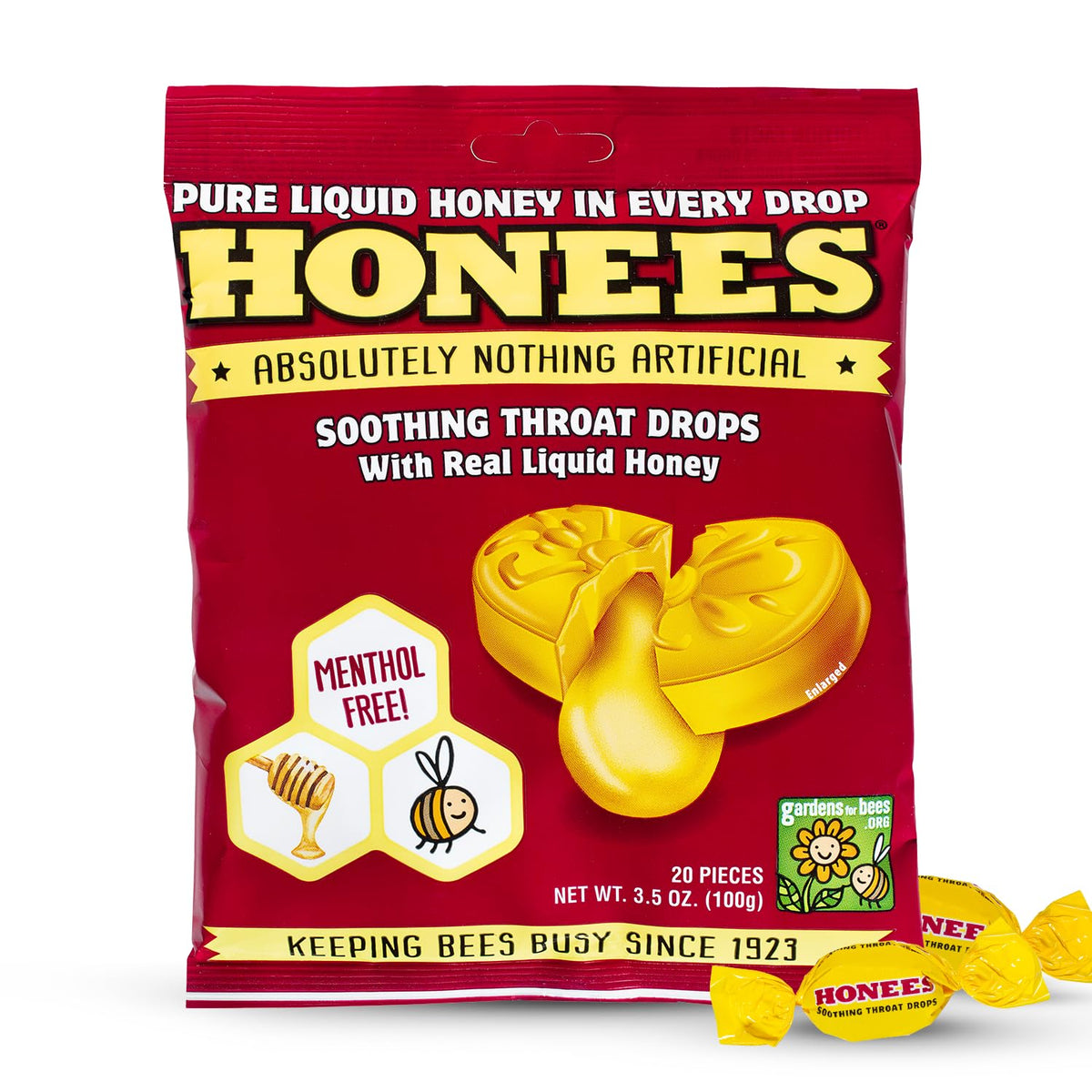Gouttes Honees au miel dans boîte de 20, douceur naturelle pour la gorge.