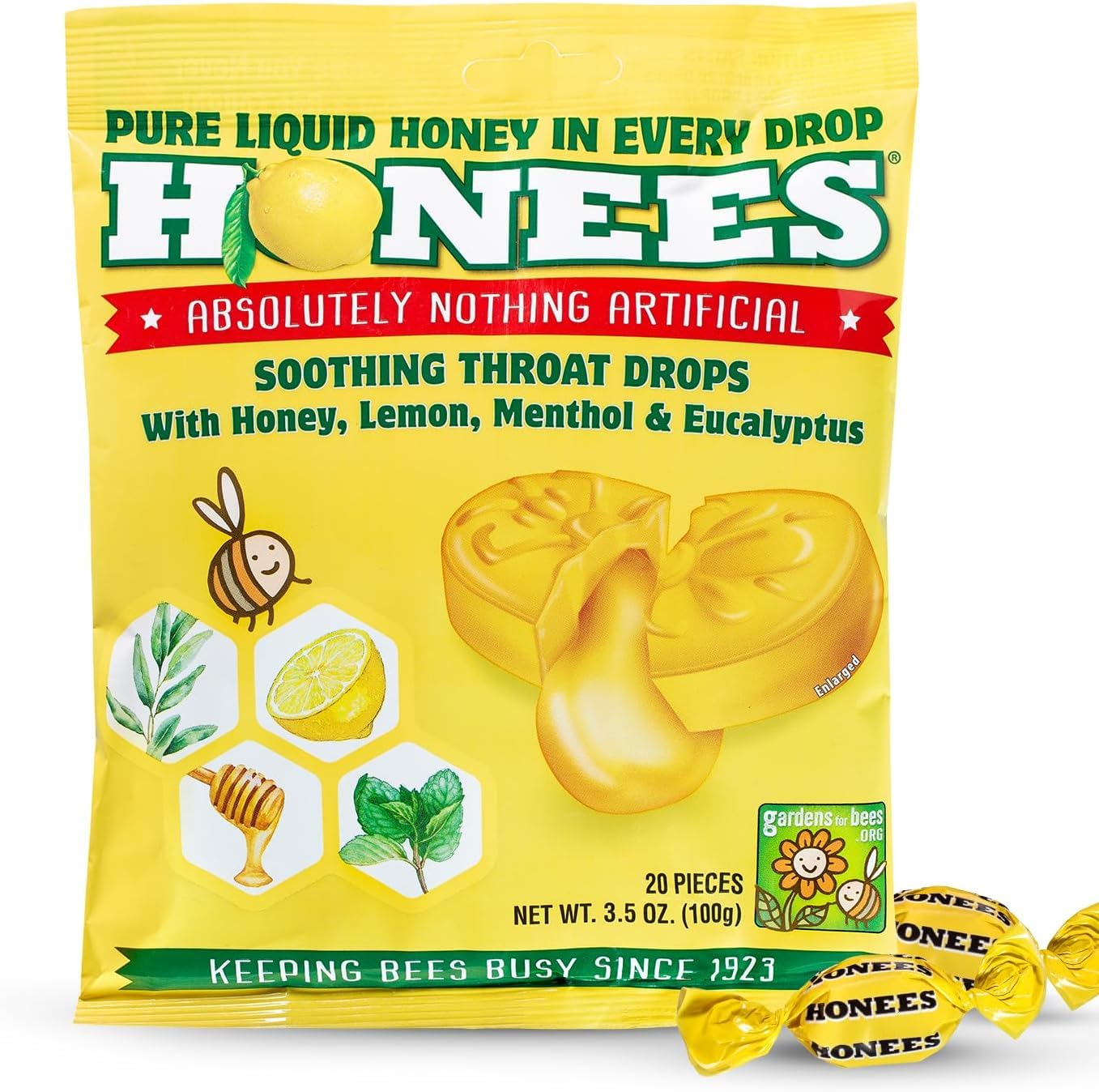 Honees pastilles gorge miel citron dans la boîte, douceur naturelle