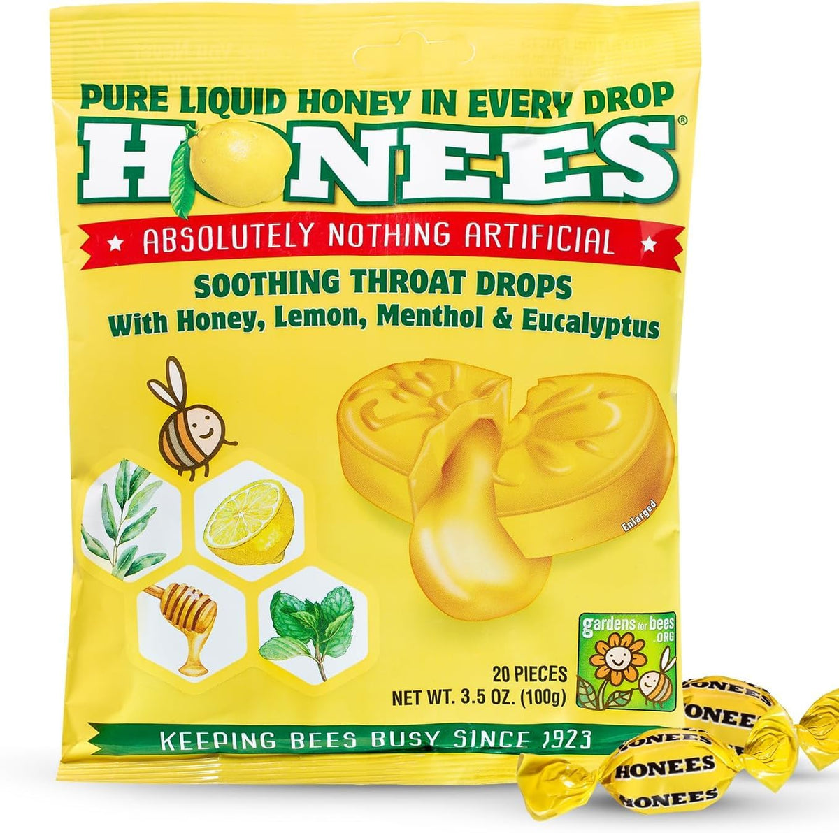 Honees pastilles gorge miel citron dans la boîte, douceur naturelle