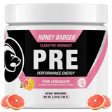 Poudre Honey Badger Pré-Entraînement en bouteille, énergie naturelle et sans sucre.