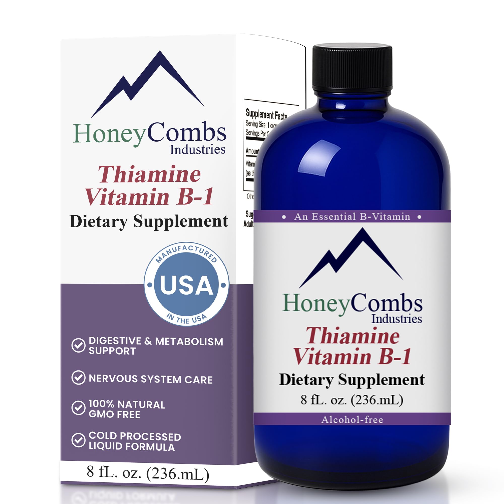 HoneyCombs Vitamine B1, bouteille de gouttes prête à l’emploi pour l’énergie.