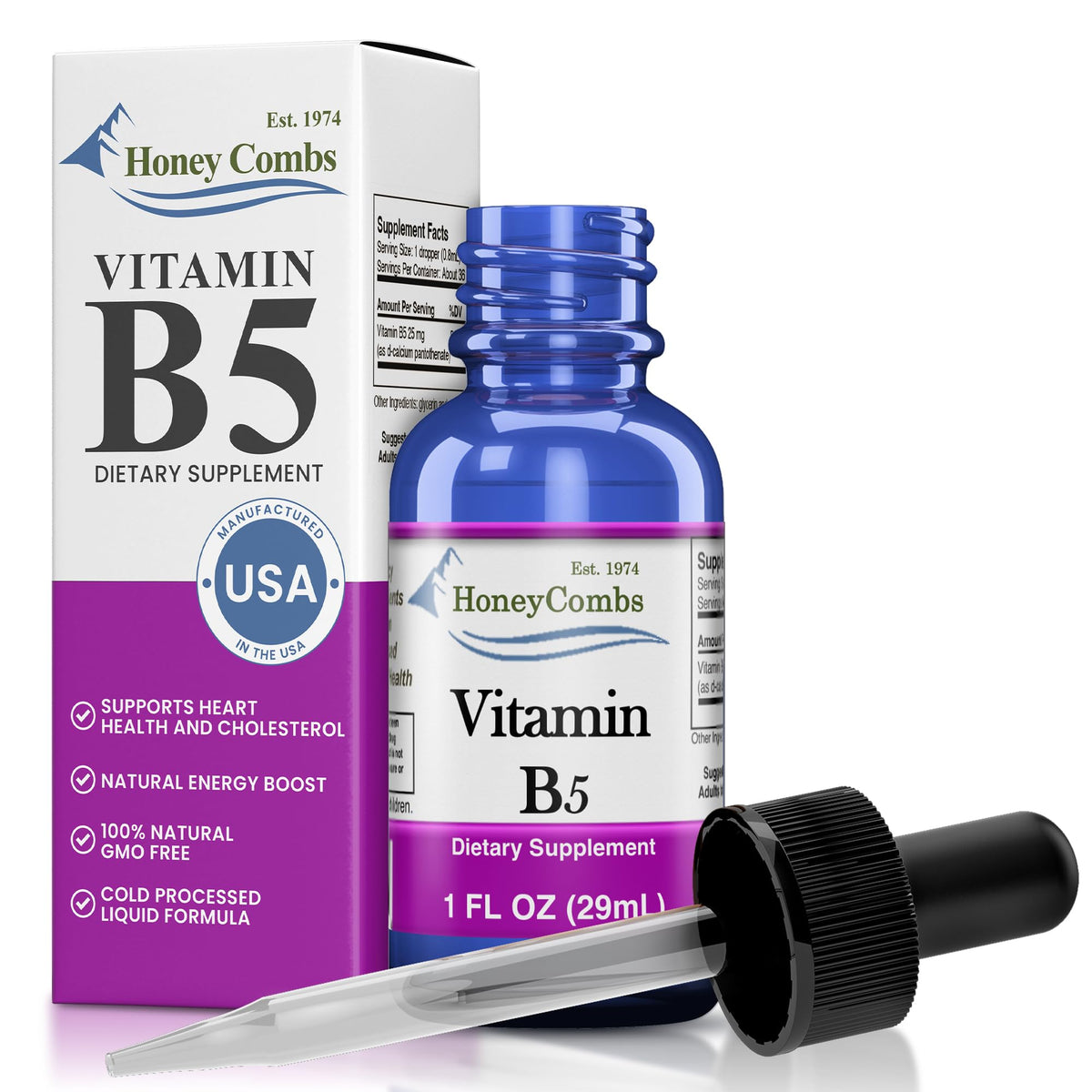 HoneyCombs Vitamine B5 gouttes-bouteille: énergie quotidienne et nutrition vegan