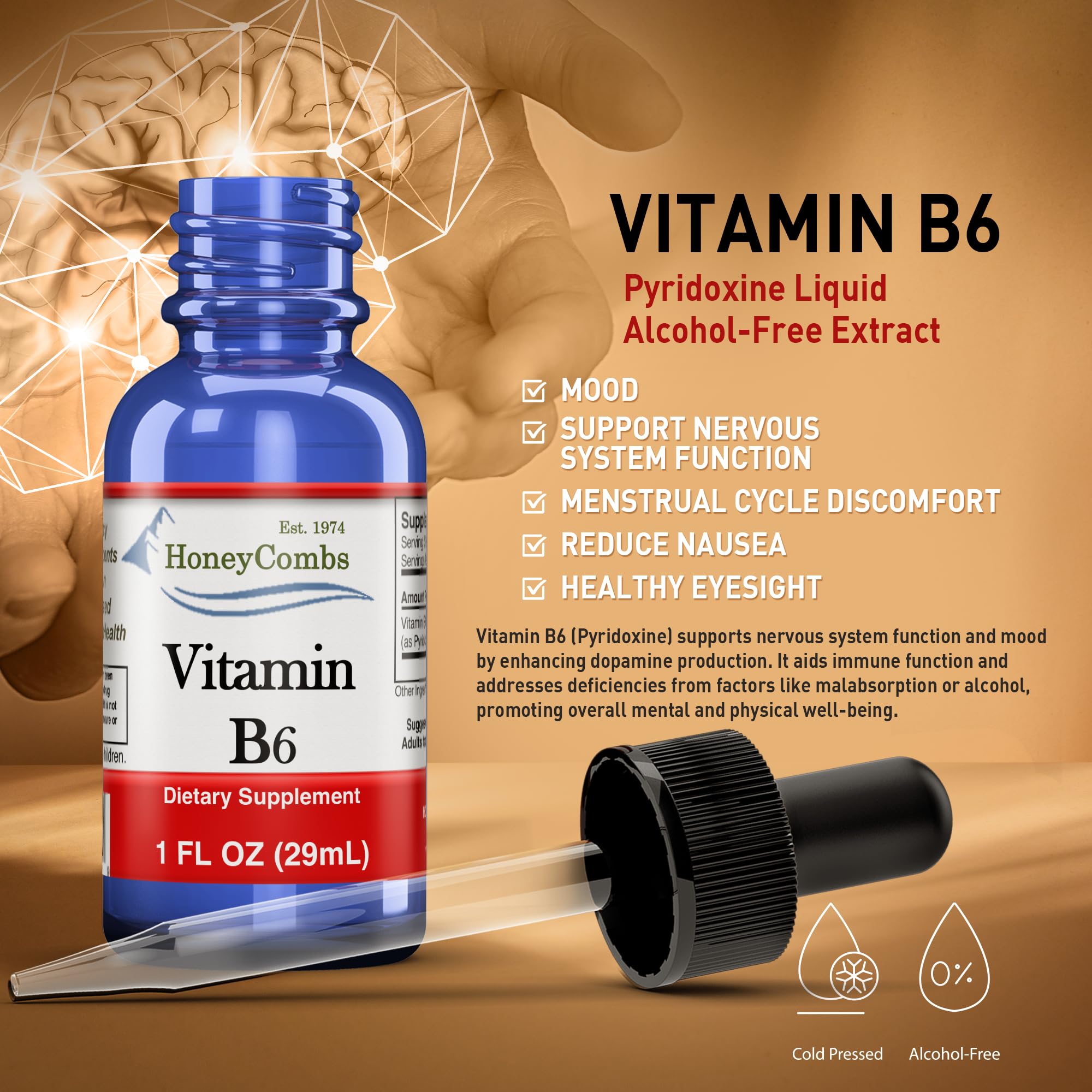 HoneyCombs Vitamine B6 gouttes-dosage-quotidien, dosage précis et facile