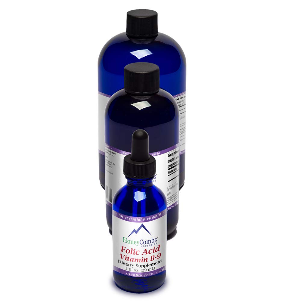 Gouttes de vitamine B9 HoneyCombs dans une bouteille, utilisation pratique et rapide.