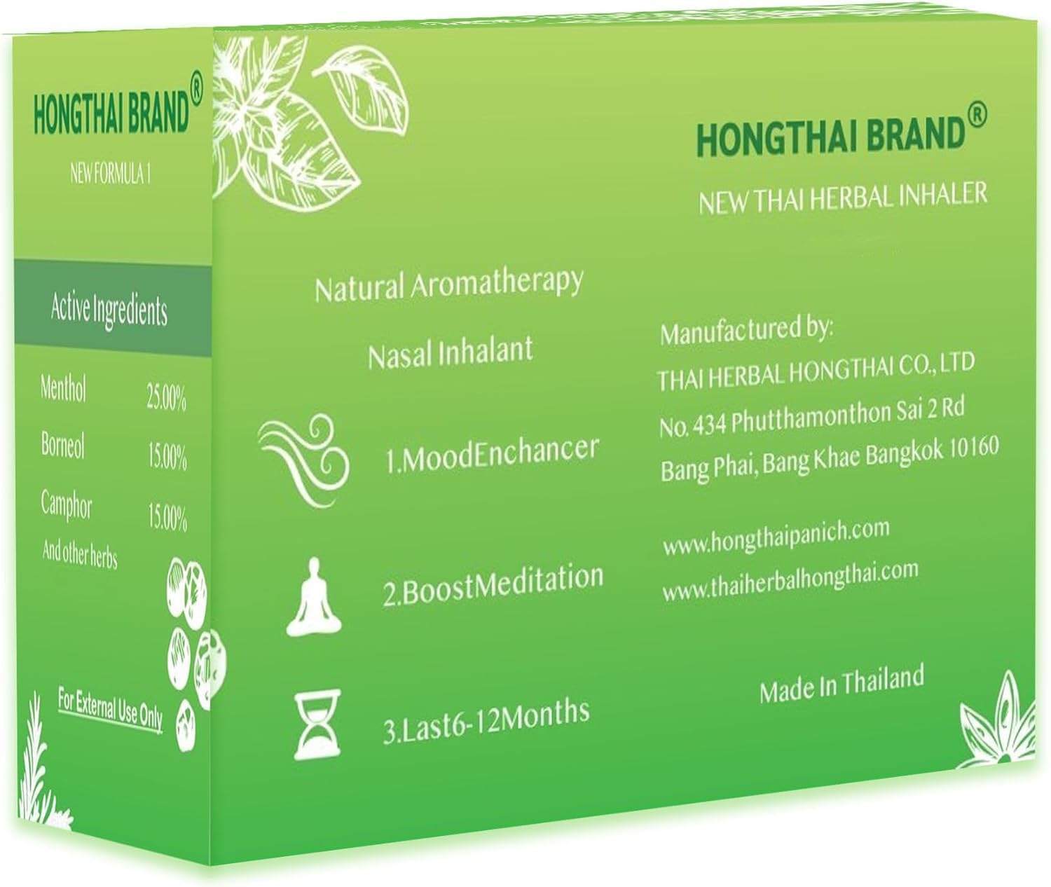 Inhalateur Hong Thai, mélange d'herbes pour douceur et relaxation.