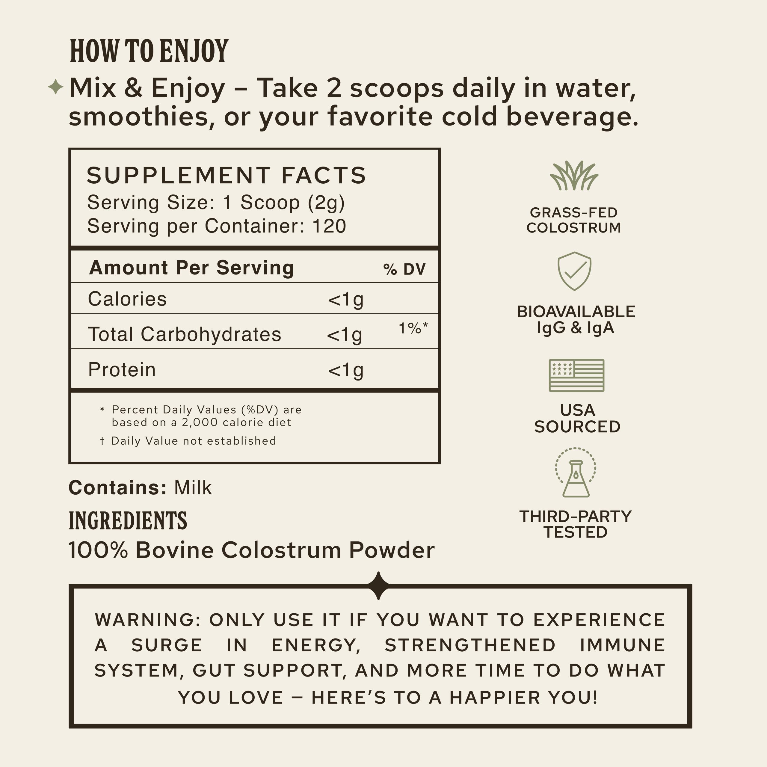HONOR Colostrum poudre nutrition à base d'aliments entiers
