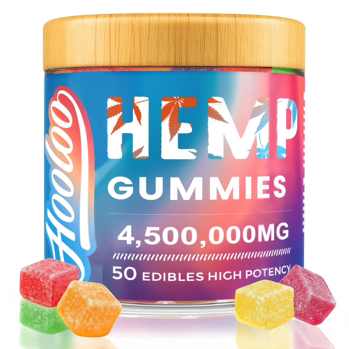 Gommes HOOLOO assorties en bouteille, saveurs fruits pour une dégustation agréable.