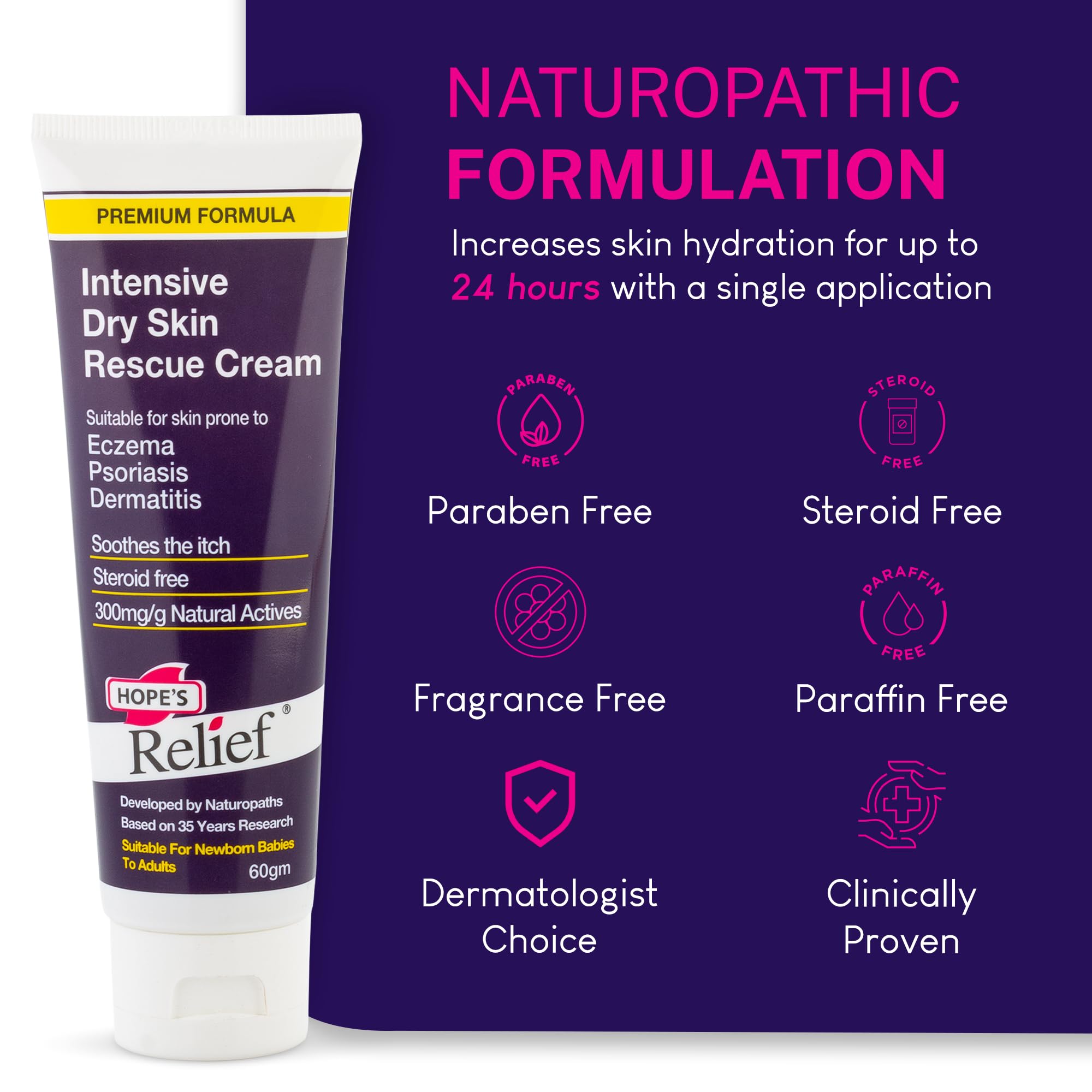 Hope's Relief crème eczéma — peau hydratée et souple après application.
