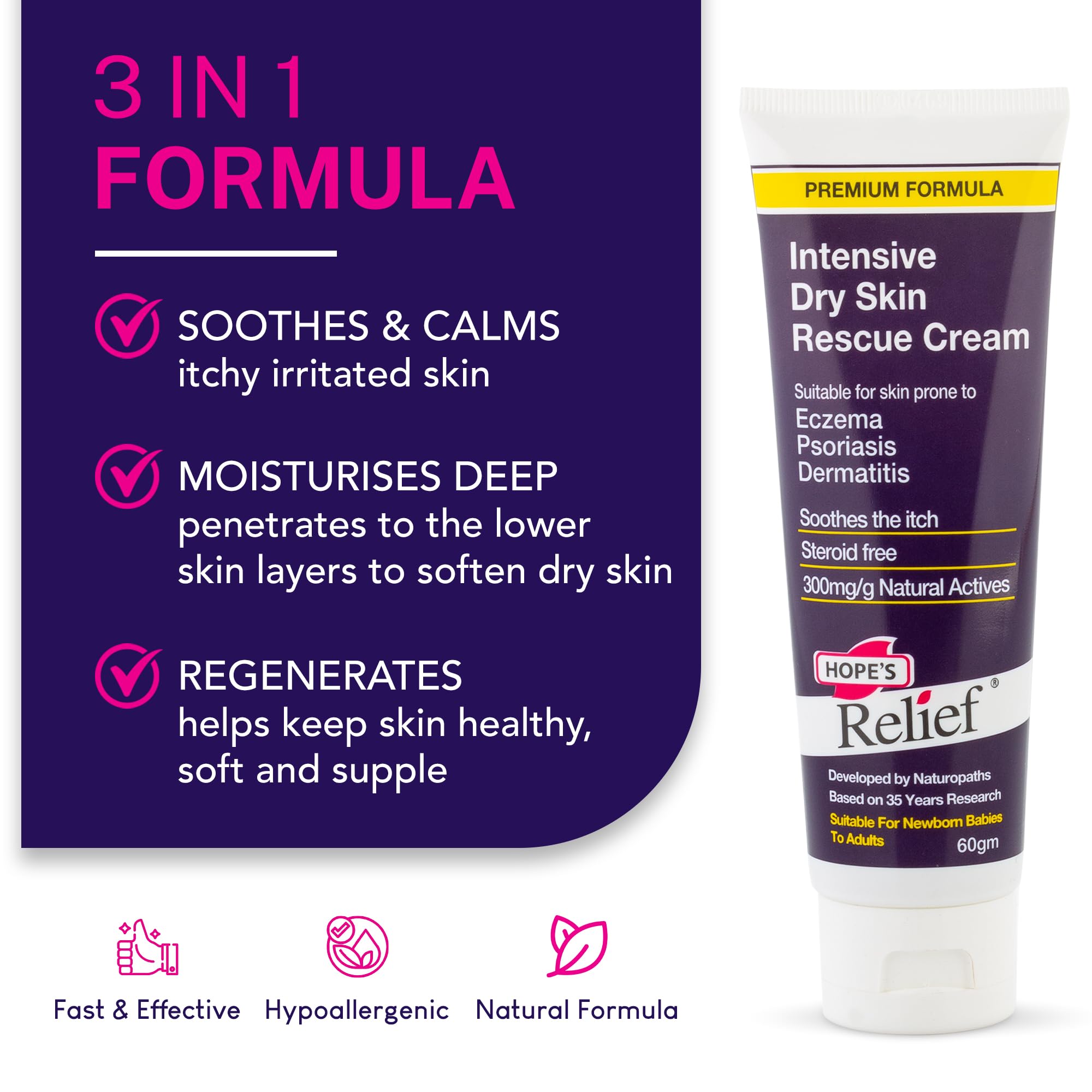 Hope's Relief crème eczéma — texture douce pour hydratation durable.