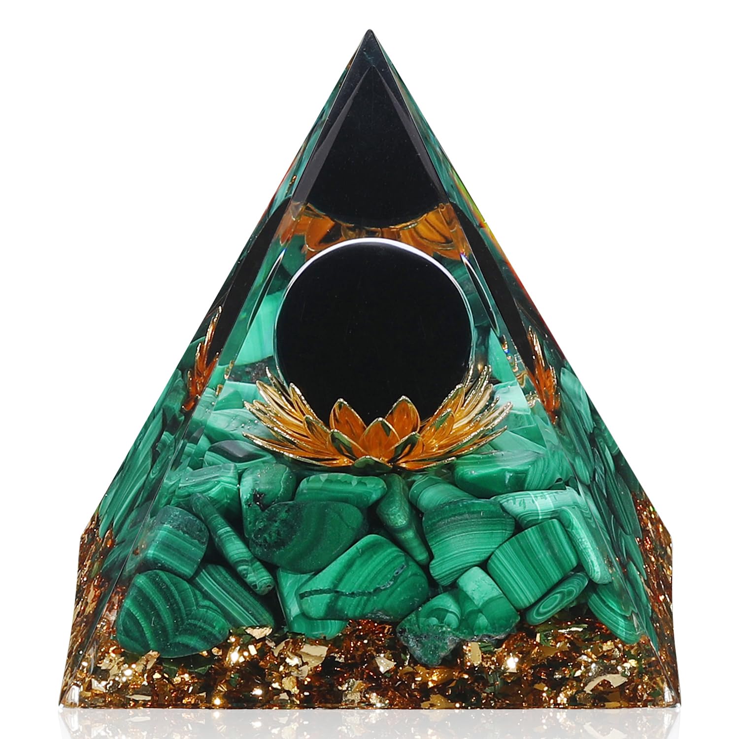 Hopeseed Orgone pyramide malachite obsidienne boule: équilibre et protection spirituelle.