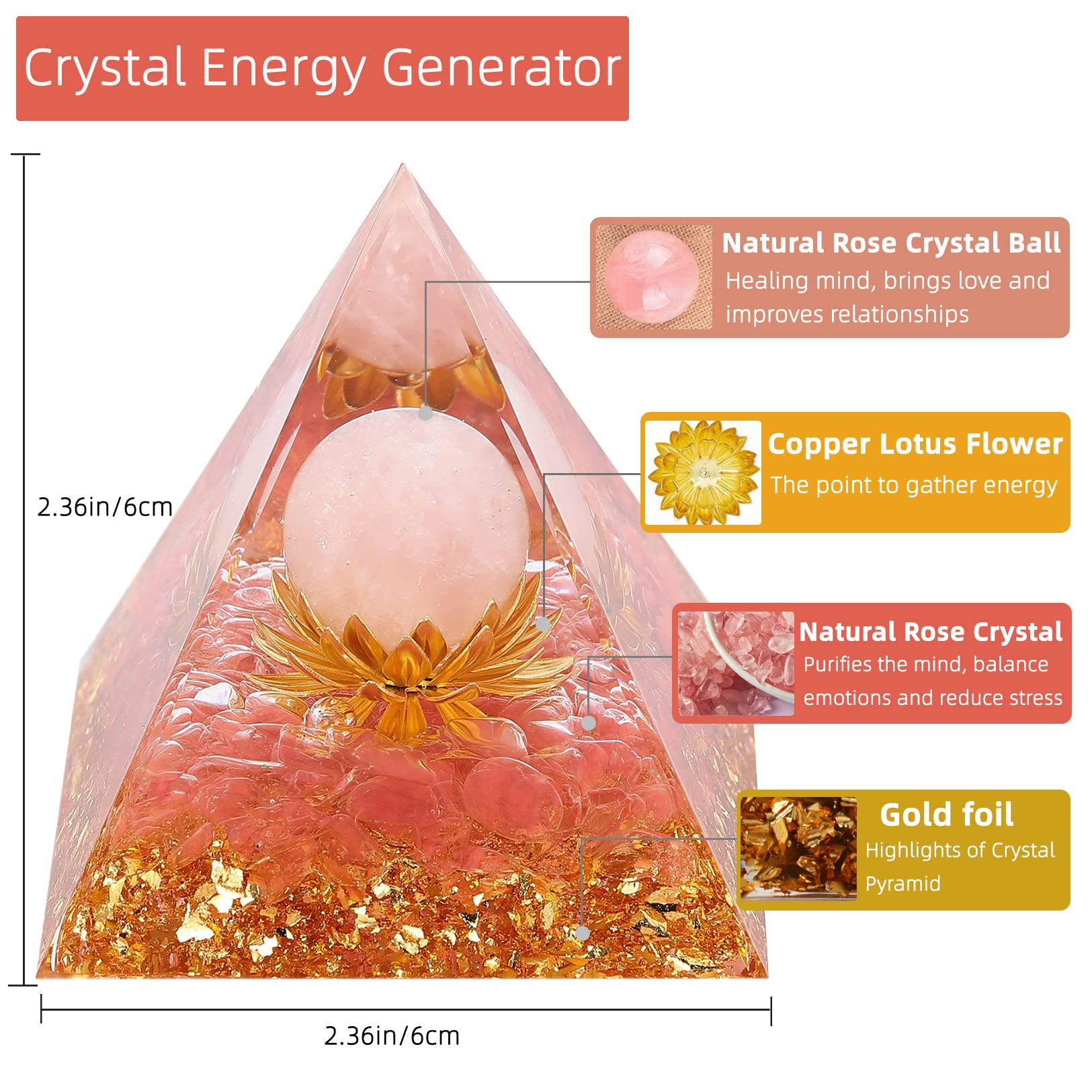 Hopeseed Pyramide Orgone quartz rose, harmoniser les relations et l'ambiance