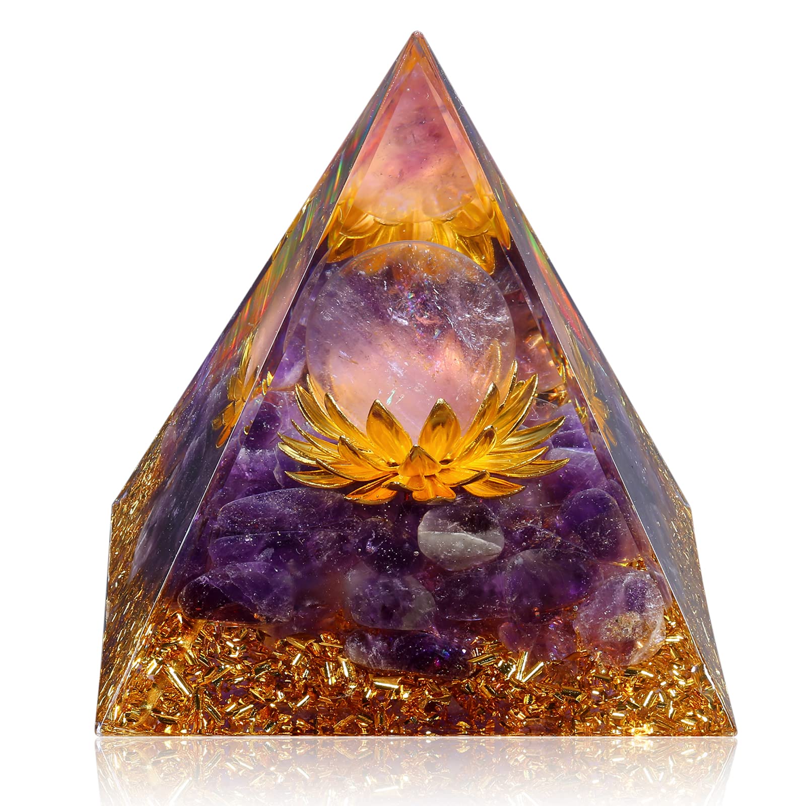 Pyramide Hopeseed Orgone en améthyste émet une énergie apaisante pour la méditation.