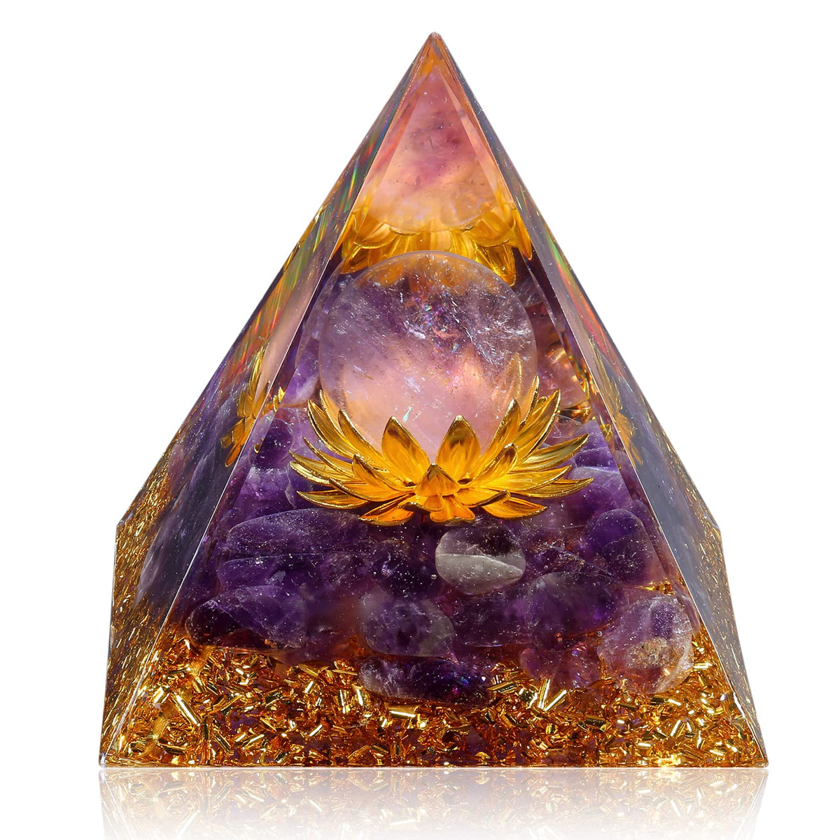 Pyramide Hopeseed Orgone en améthyste émet une énergie apaisante pour la méditation.