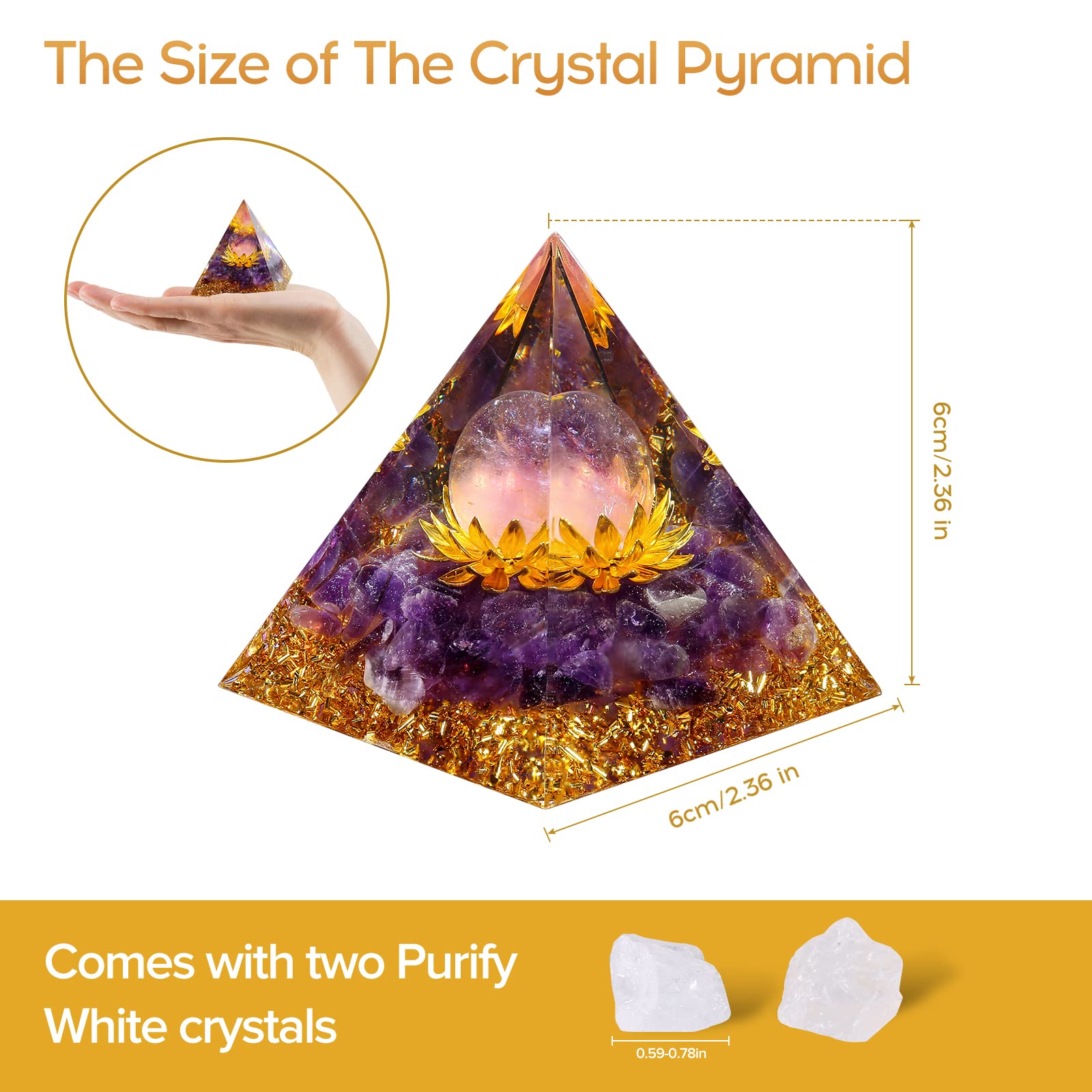 Pyramide Hopeseed Orgone avec résine naturelle et clarté visuelle.