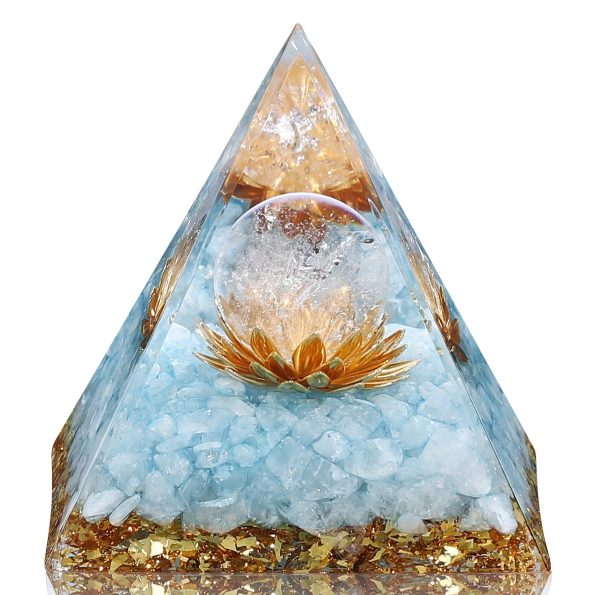 Pyramide Hopeseed Orgonite cristal bleu, idéale pour méditation et ambiance sereine.