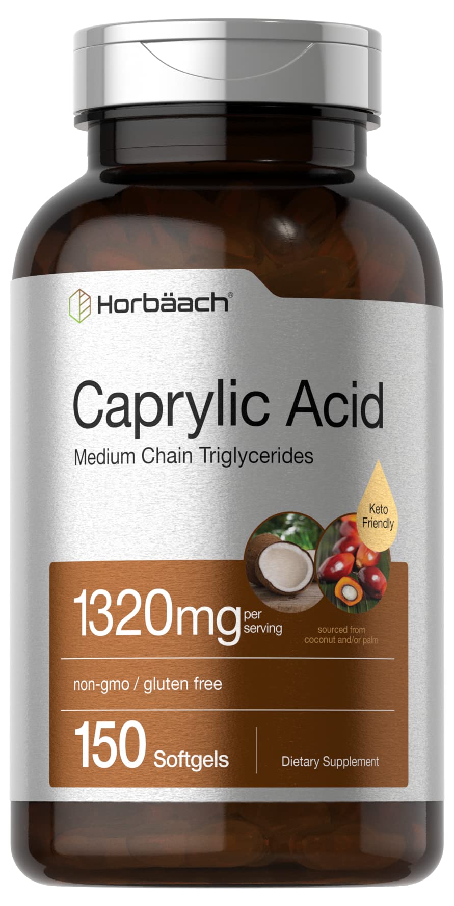 Horbaach Acide Caprylique 1320mg — bouteille softgel, prise facile dans la routine.