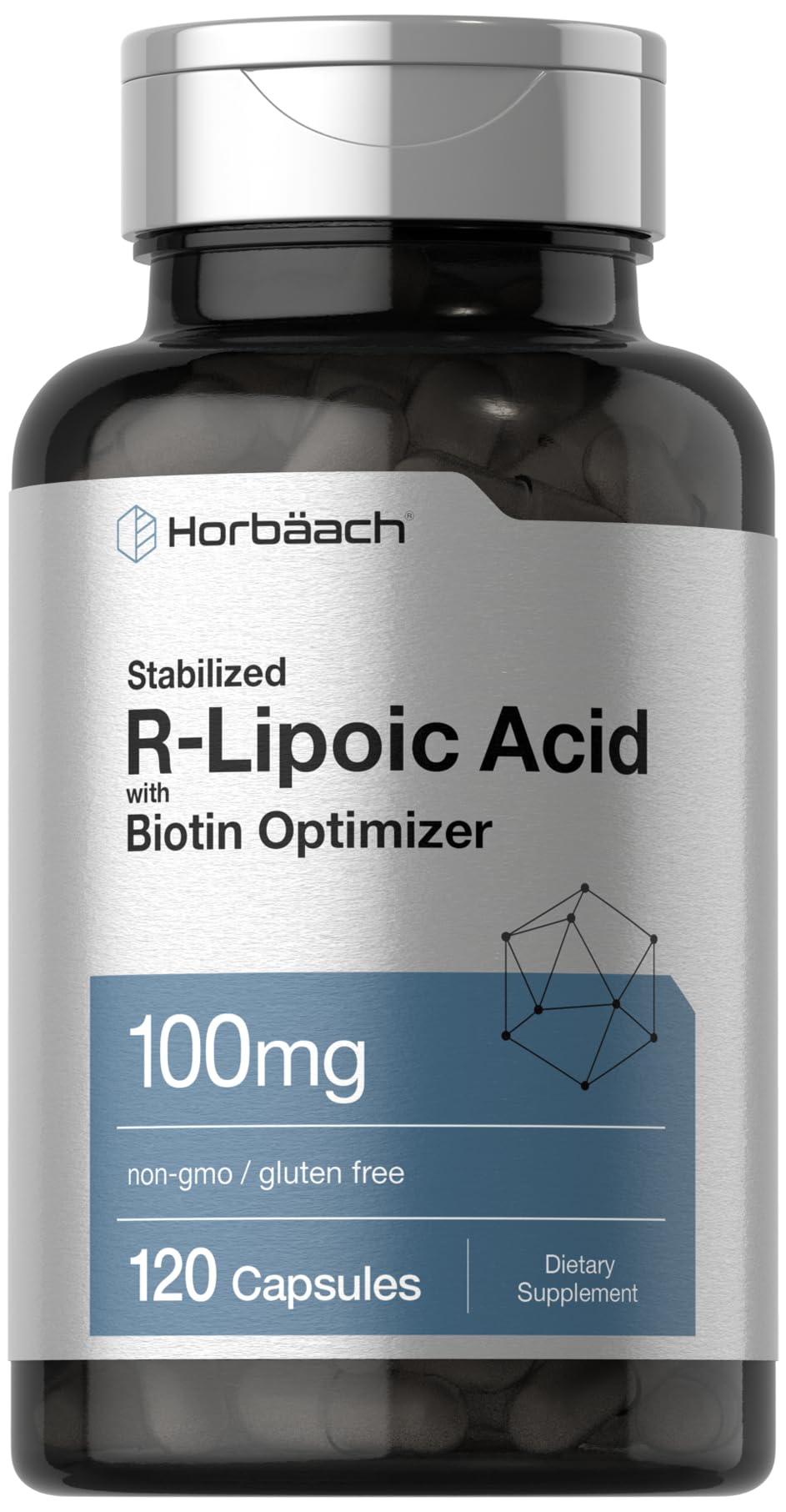 Horbaach Acide Lipoïque R stabilisé 100 mg en bouteille pour usage quotidien.