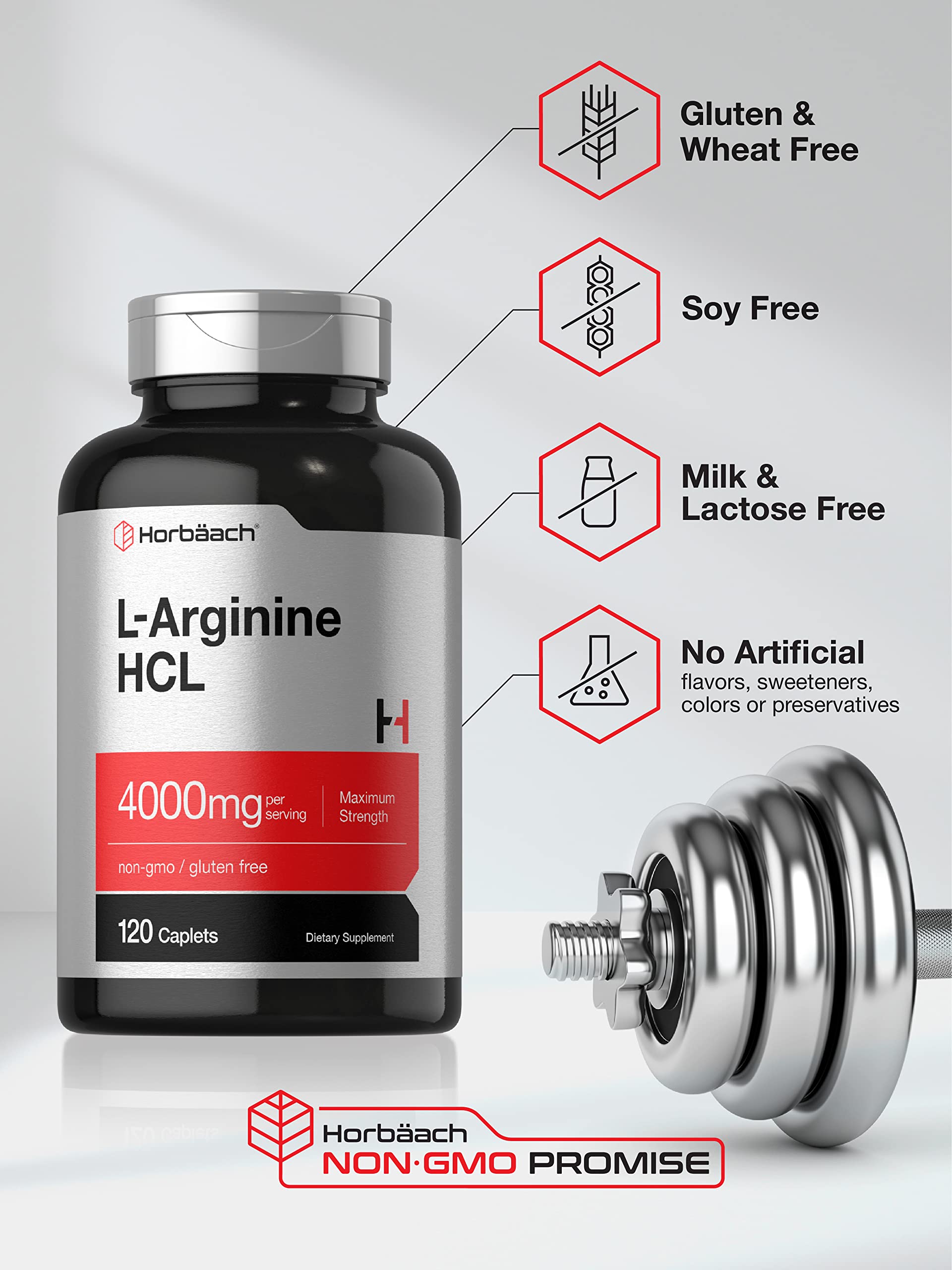Comprimés sans gluten Horbaach L-Arginine 4000 mg.