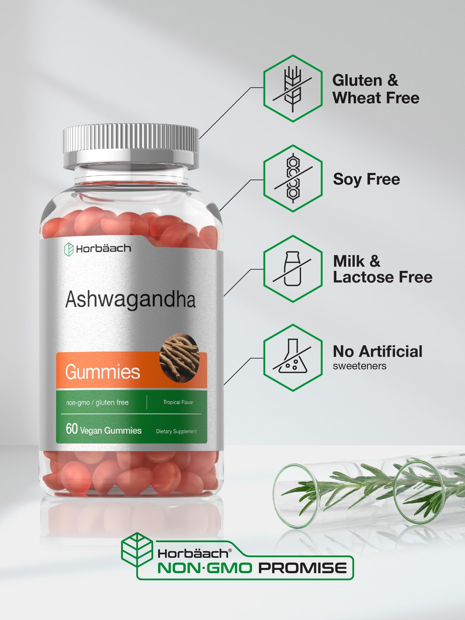 Label vegan Horbaach Ashwagandha, option végétale pratique.