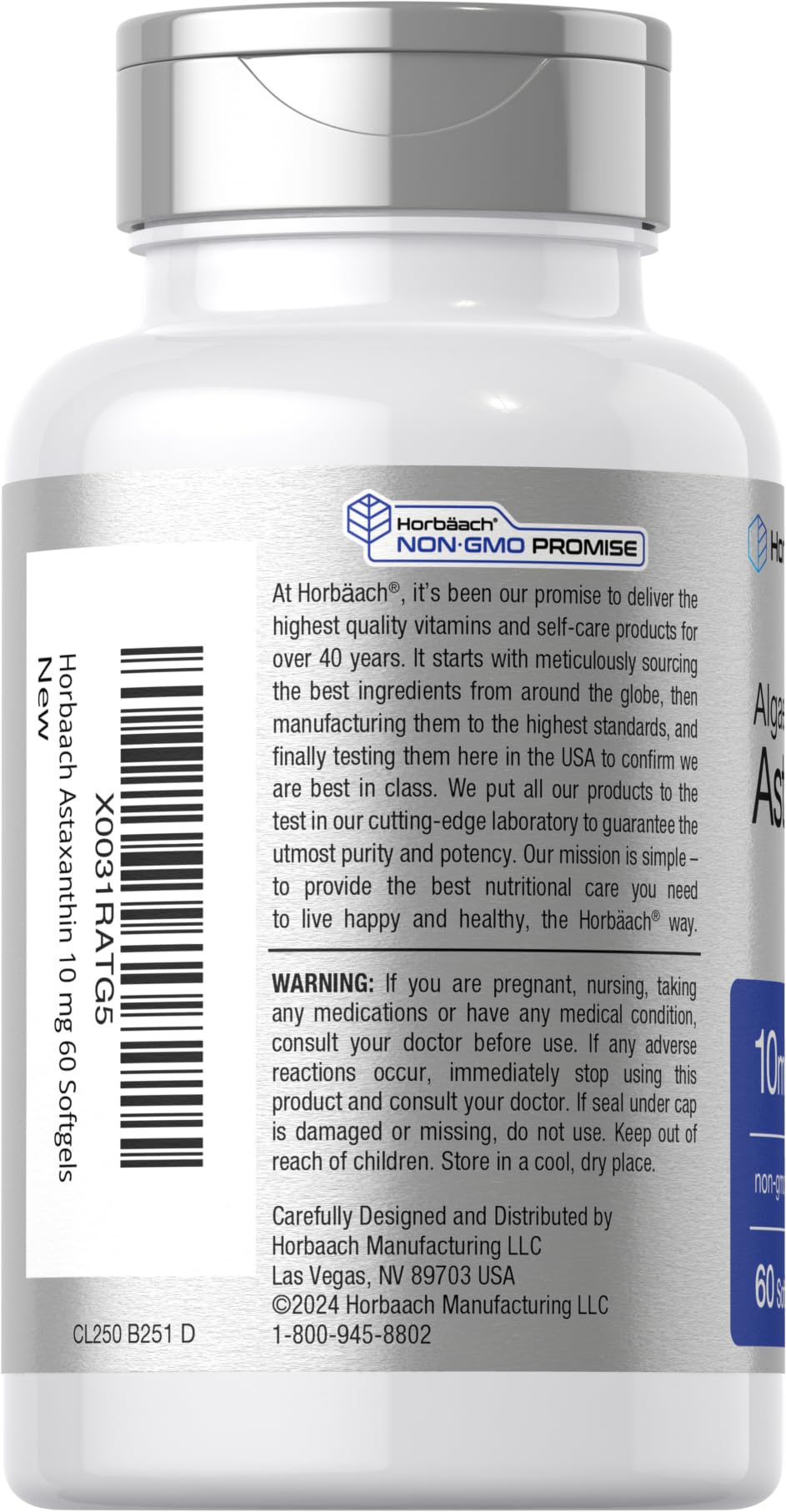 Horbäach Astaxanthine 10 mg – etiquette-label, emballage clair et traçabilité