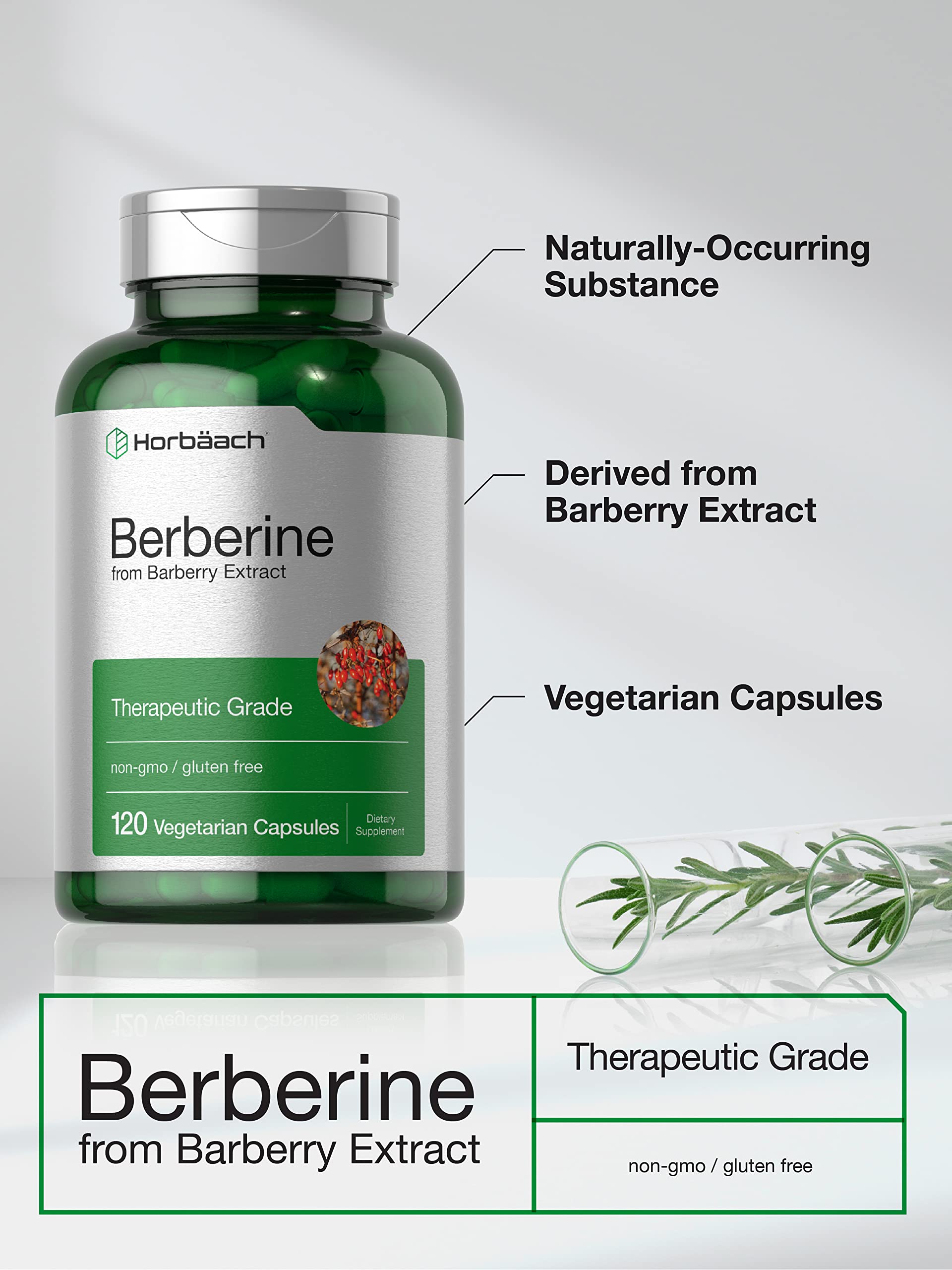 Étiquette Horbaach Berberine HCL avec informations claires