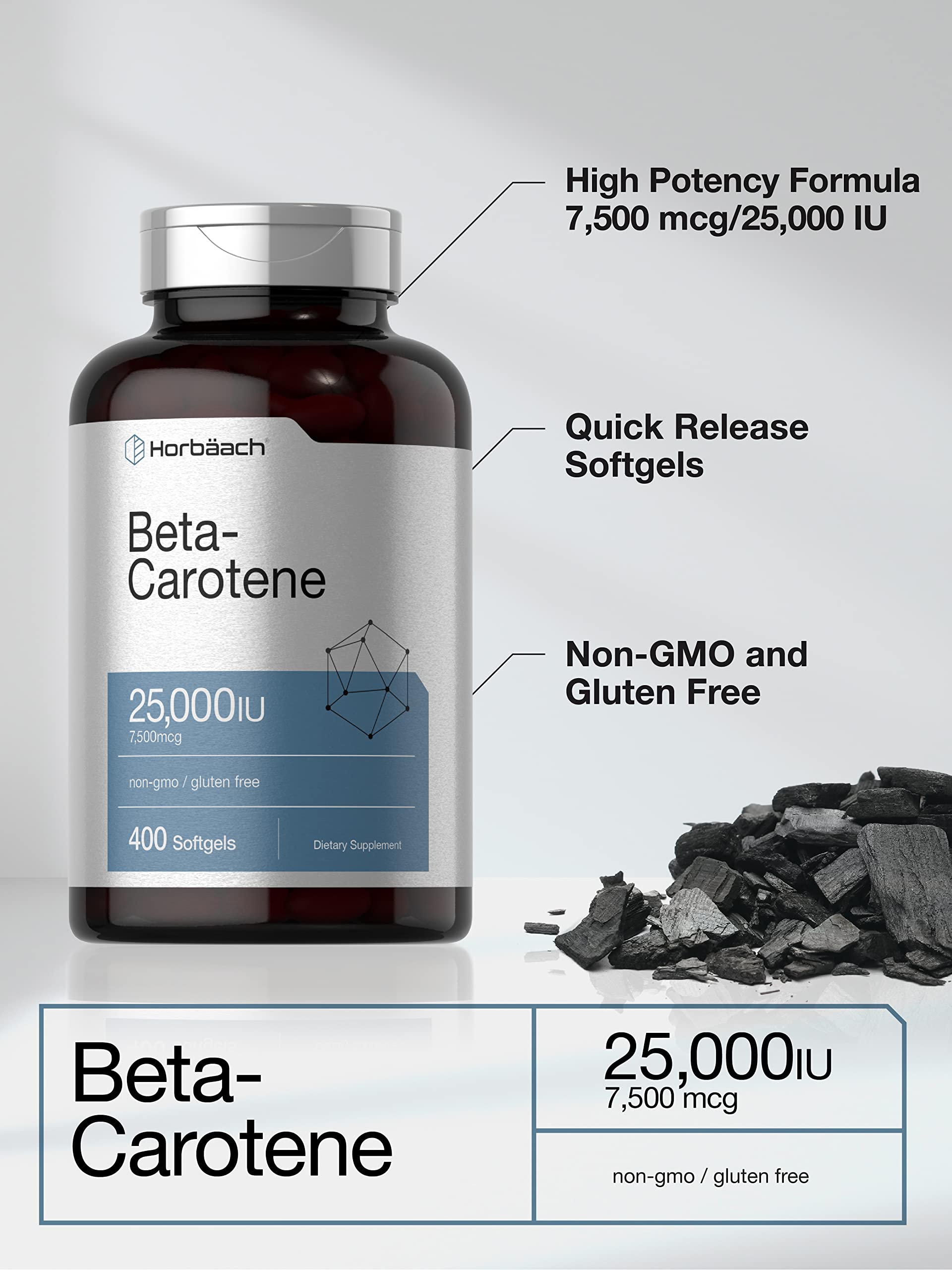 Horbäach bêta-carotène, étiquette produit visible, extrait végétal prêt à l'emploi.
