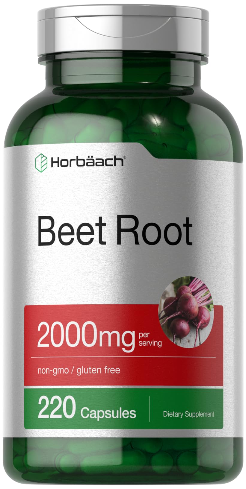 Horbäach Betterave capsules sur bouteille, format pratique pour une utilisation quotidienne.