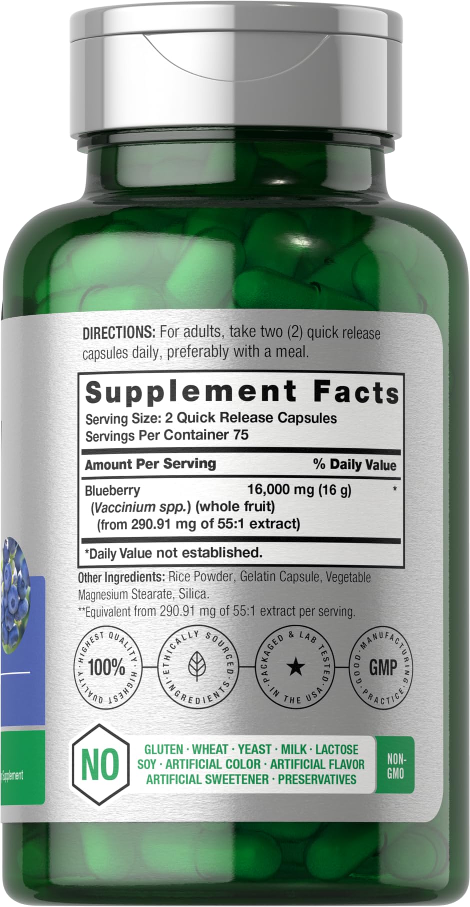 Flacon Horbäach bleuets et capsules pour utilisation facile chaque jour.