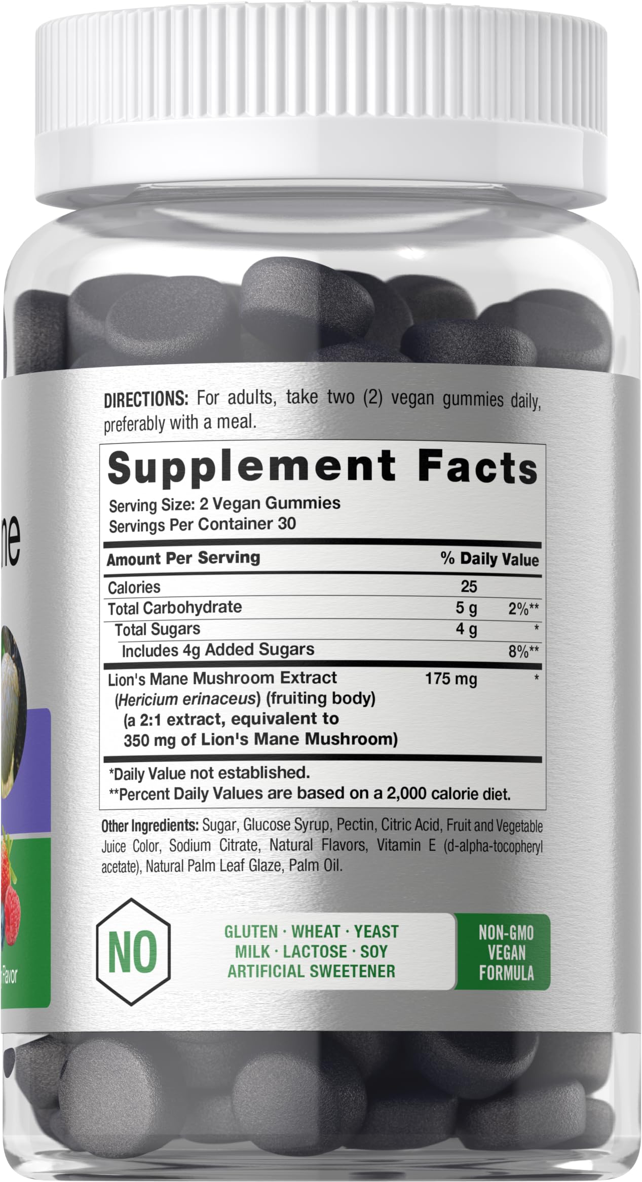 Étiquette Horbäach Lion Mane – informations claires et label sans gluten/OGM.