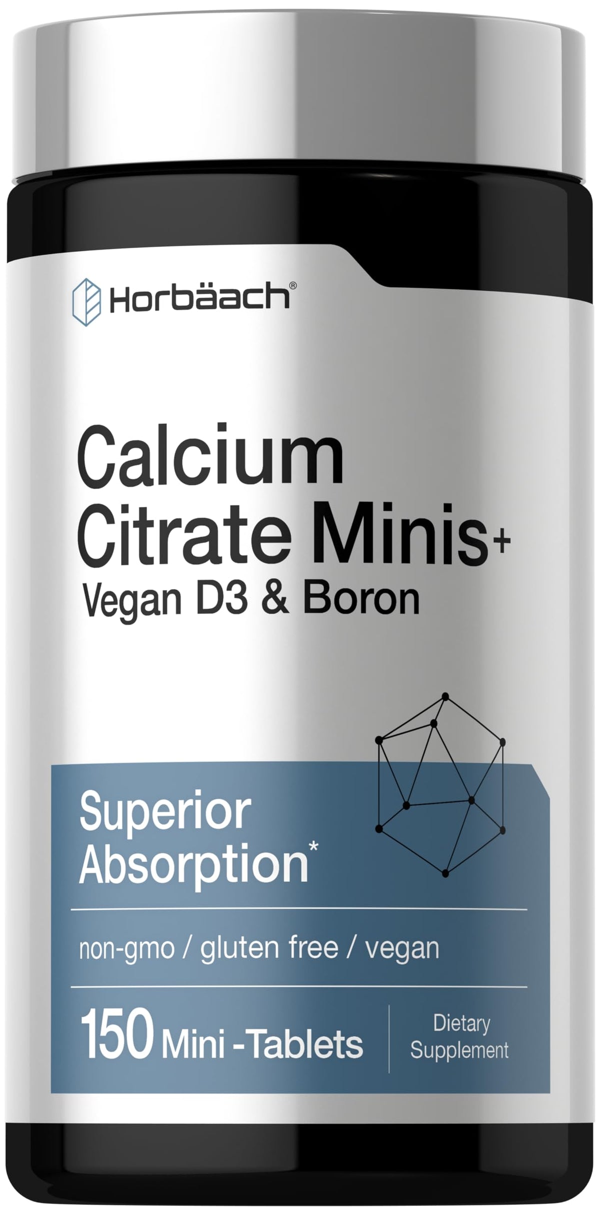 Horbäach Calcium Citrate avec D3 et Bore — flacon vegan pour une routine quotidienne