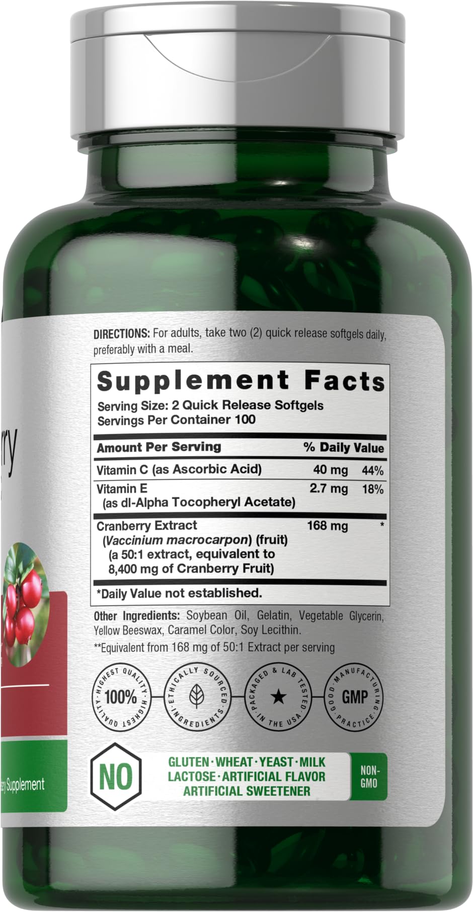 Capsules Horbaach canneberge et vitamine C, présentation claire et pratique en flacon.