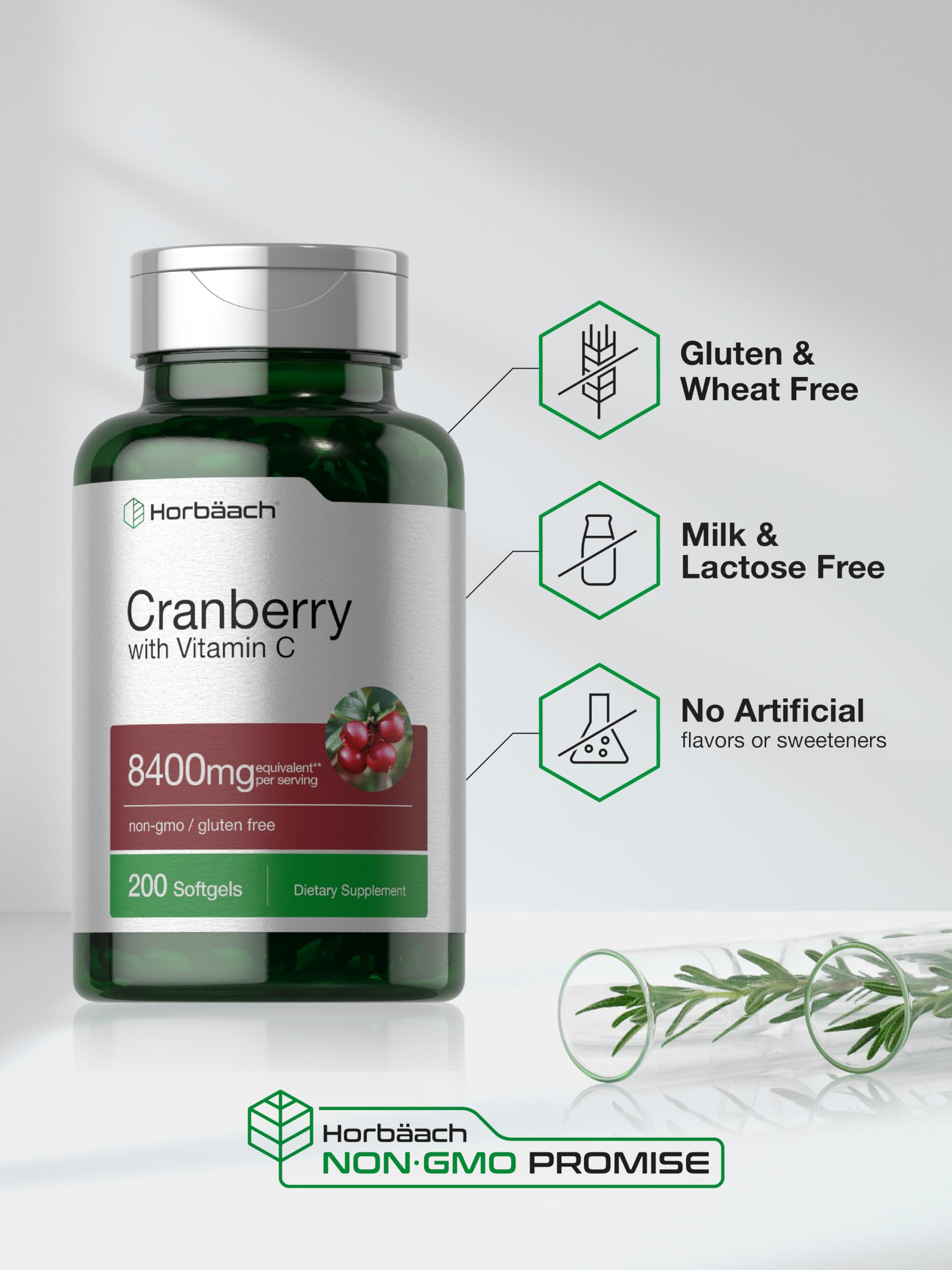 Capsules Horbaach canneberge avec vitamine C, soutien antioxydant potentiel.