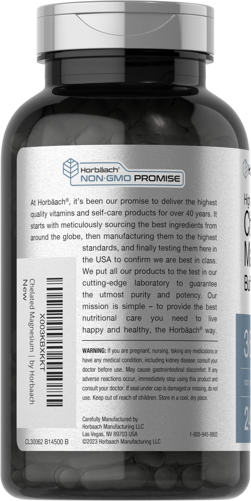 Capsules Magnésium Chelate Horbaach, formulation favorisant une meilleure absorption.