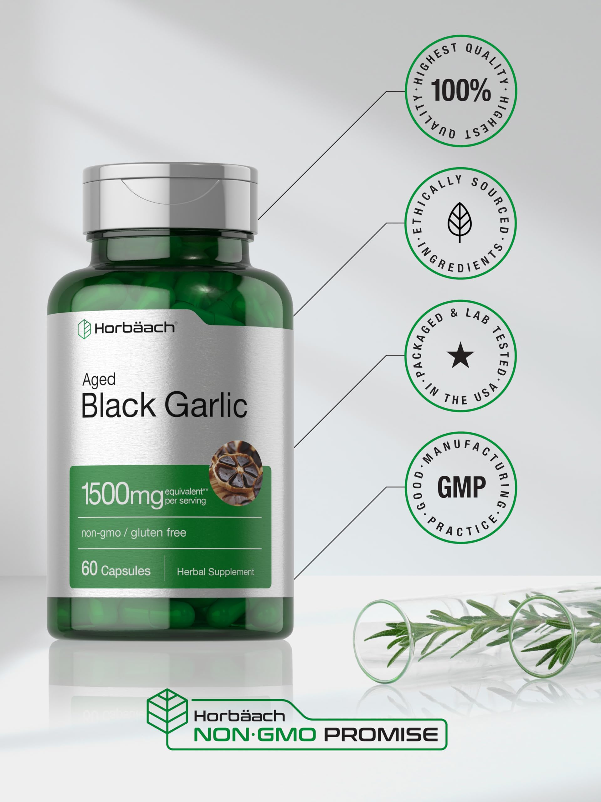 Capuchon Horbäach gélules d’ail fermenté, format pratique pour déplacements.